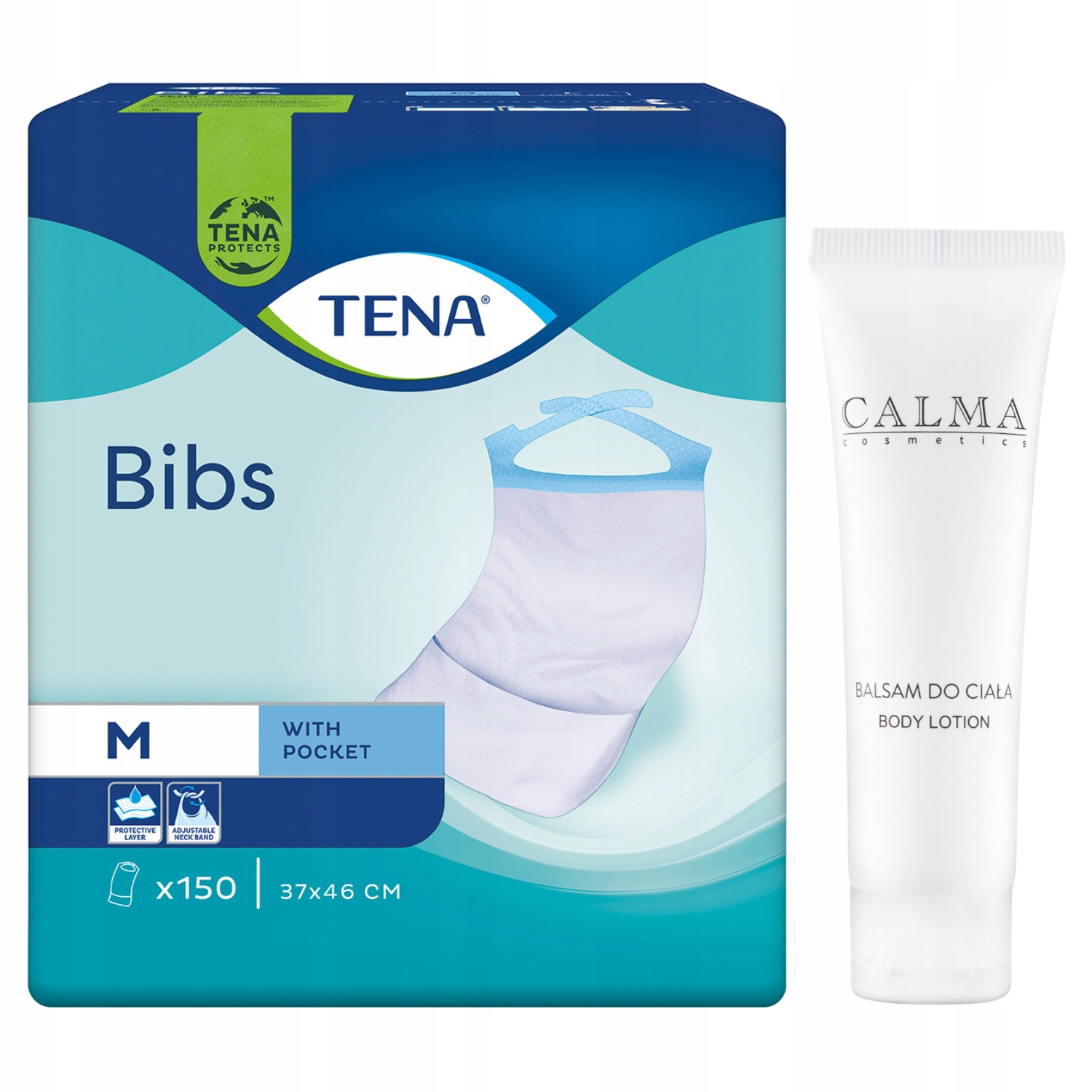 Zestaw Tena śliniak jednorazowe dorosłych dzieci 37x46cm 150szt Balsam 30ml