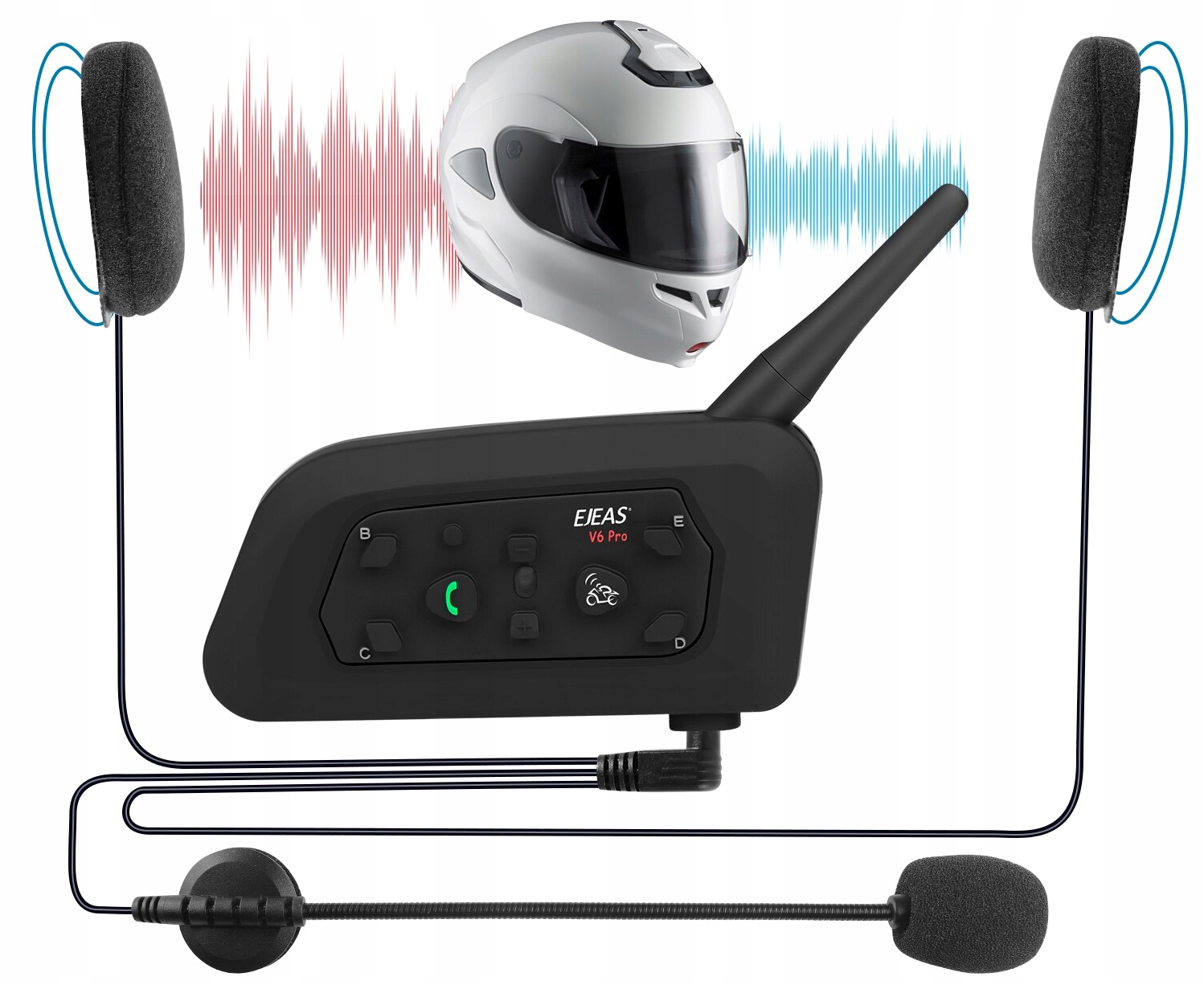 Interkom do kasku motocyklowego 2 szt EJEAS V6 Pro Limit sparowania do 5 interkomów