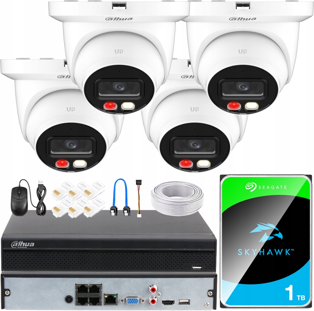 Sada na monitorovanie Ip 4x kamera 2K 4Mpx Ir/led 30m rekordér 1TB detekcia