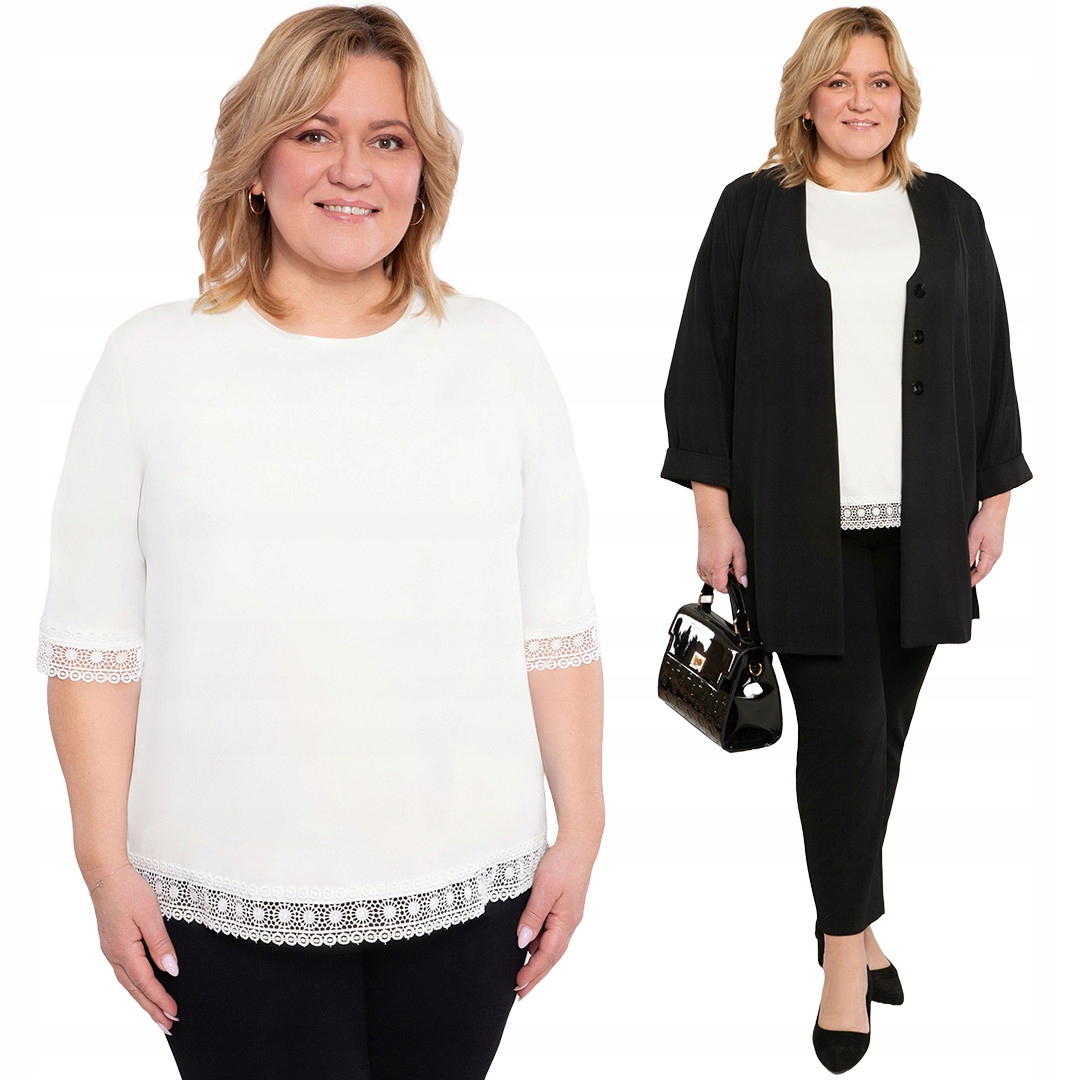 Ecru bluzka z koronką 48/50