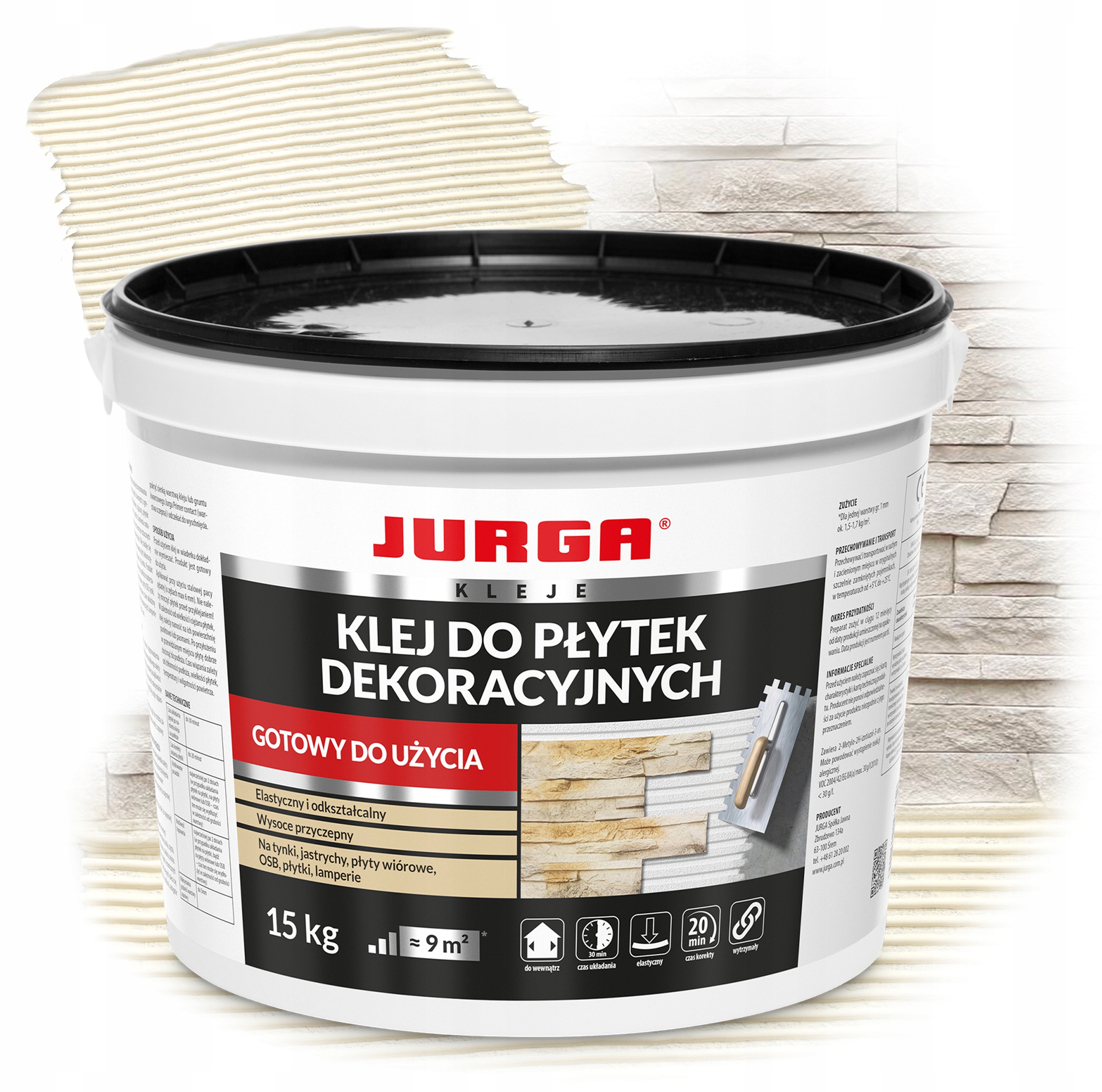 Hotové lepidlo na dekorativní dlaždice D1 Sádrový gres Klinker 15 kg Jurga
