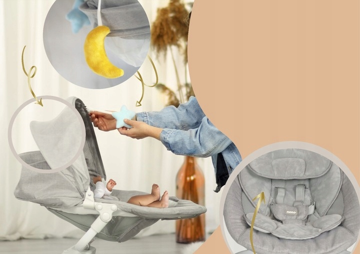 Neno Nube leżaczek elektryczny bujaczek huśtawka Kolor Odcienie szarości i srebra