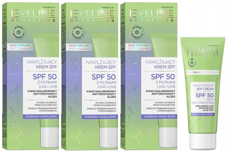 3 x Eveline Face Therapy Hydratační krém SPF50 Vysoká ochrana Výživa