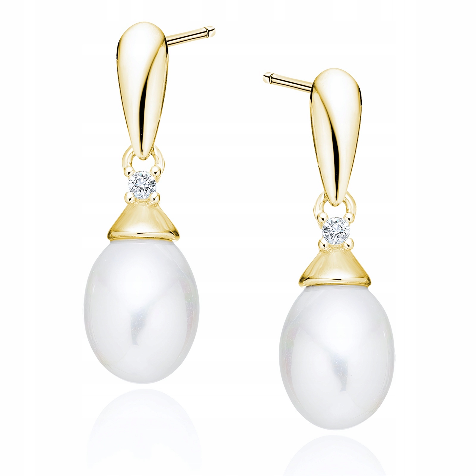 Wiszące Pozłacane Srebrne Kolczyki Łezki Krople Perełki Białe Cyrkonie