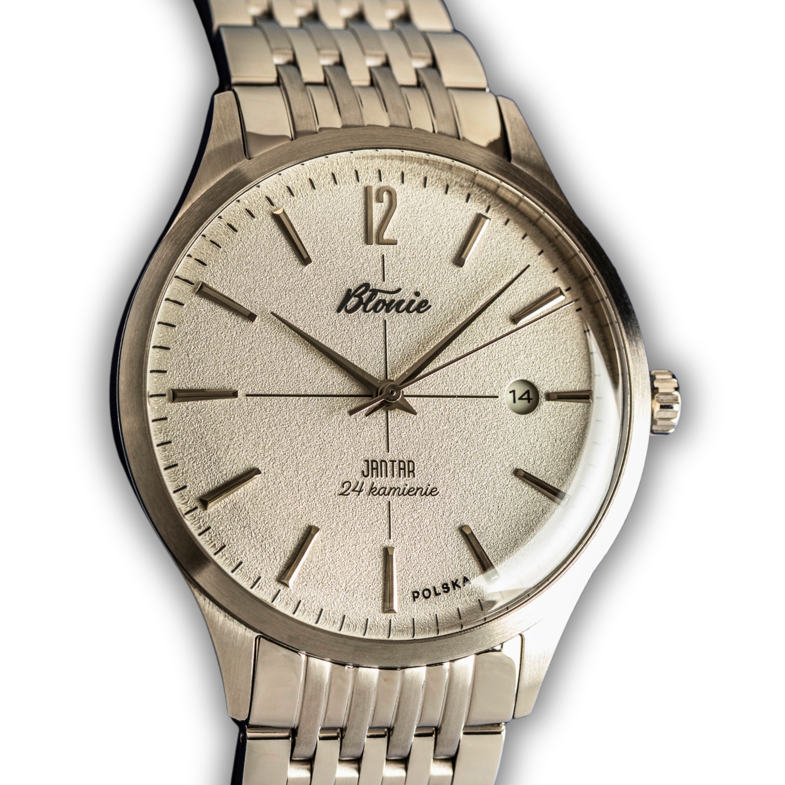 Pánské hodinky Błonie Jantar Szron Frost Automatický bílý ciferník 40 mm