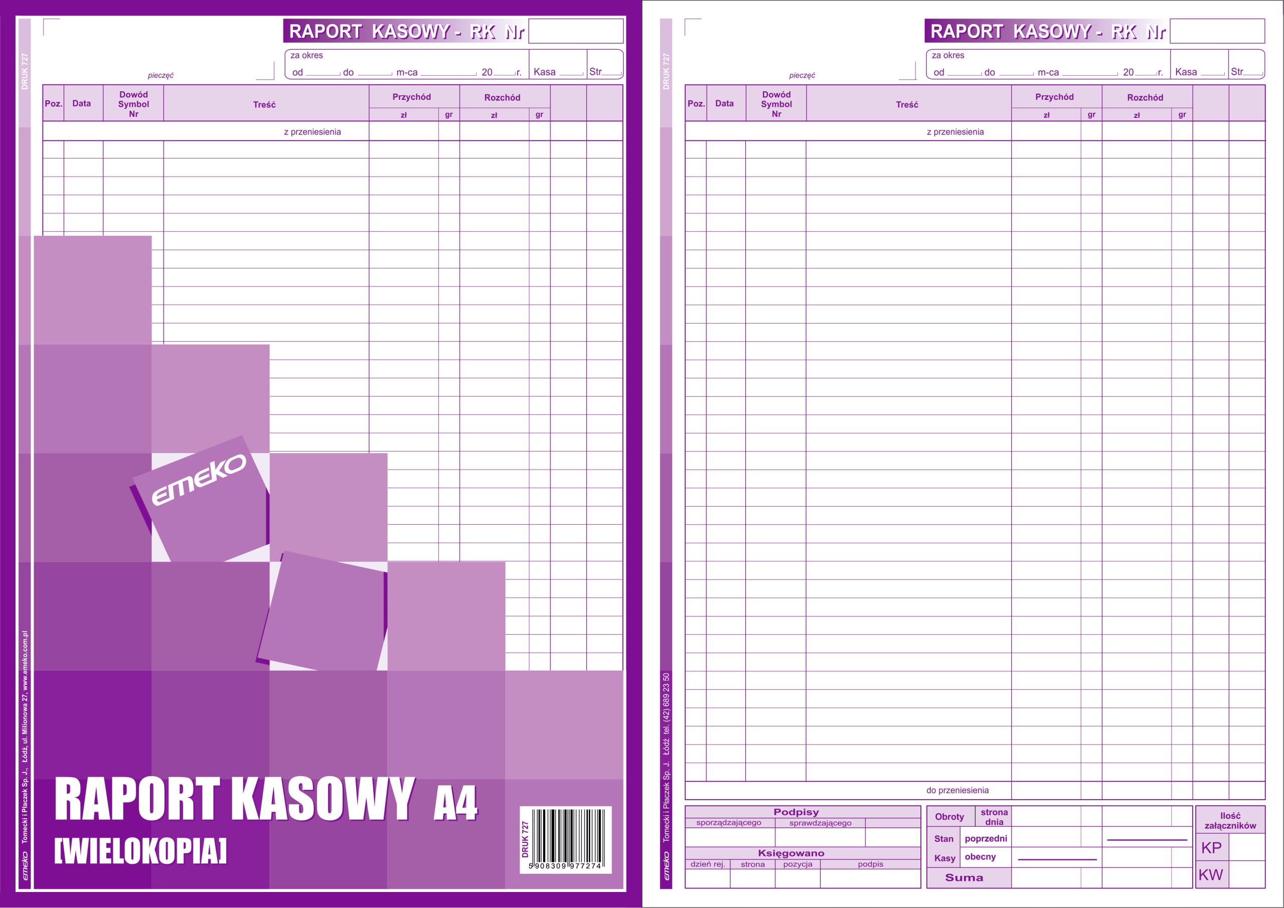 RAPORT KASOWY A4 WIELOKOPIA EMEKO EAN (GTIN) 5908309977274