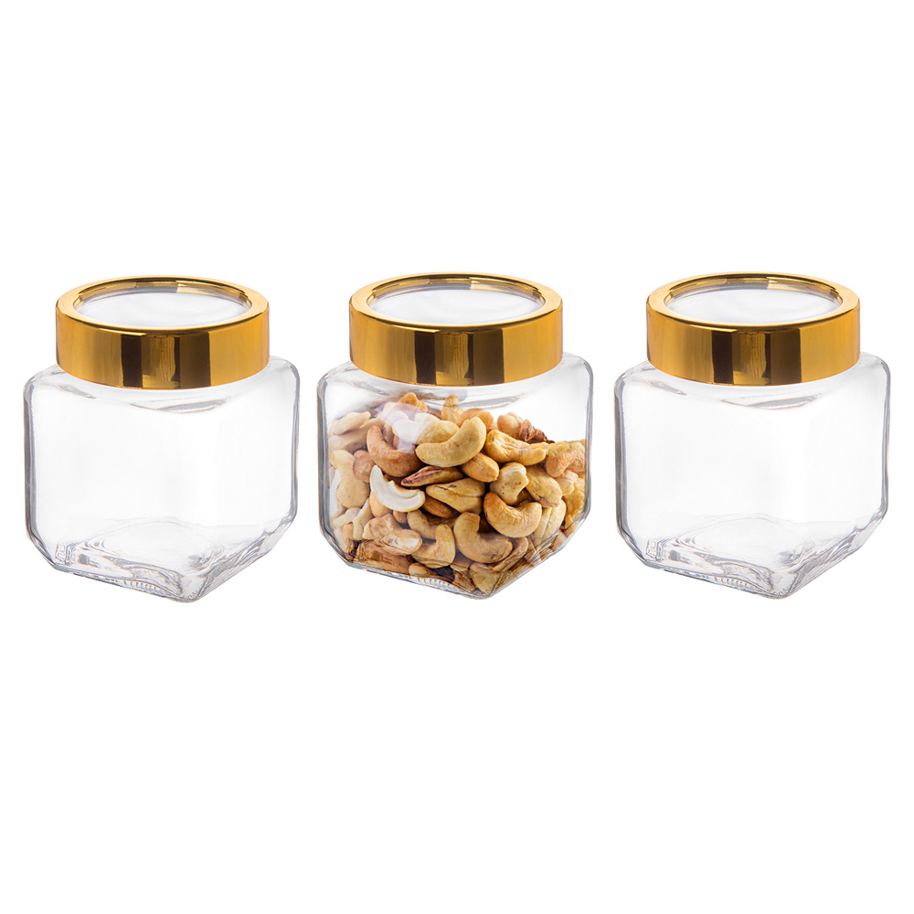 

3x Słoik ozdobny Złoty Pojemniki szklane 500ml