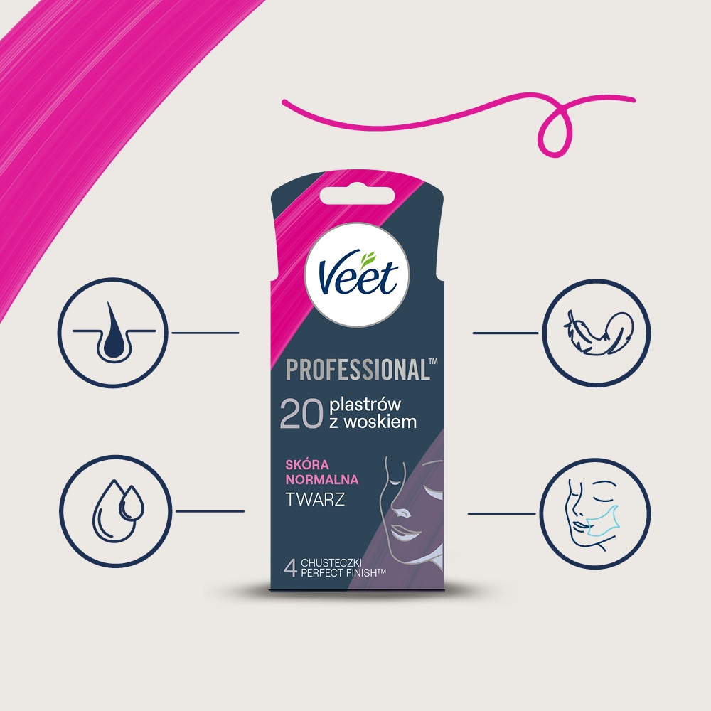 VEET Plastry z woskiem do twarzy 20 plastrów Liczba sztuk w opakowaniu 20 szt.