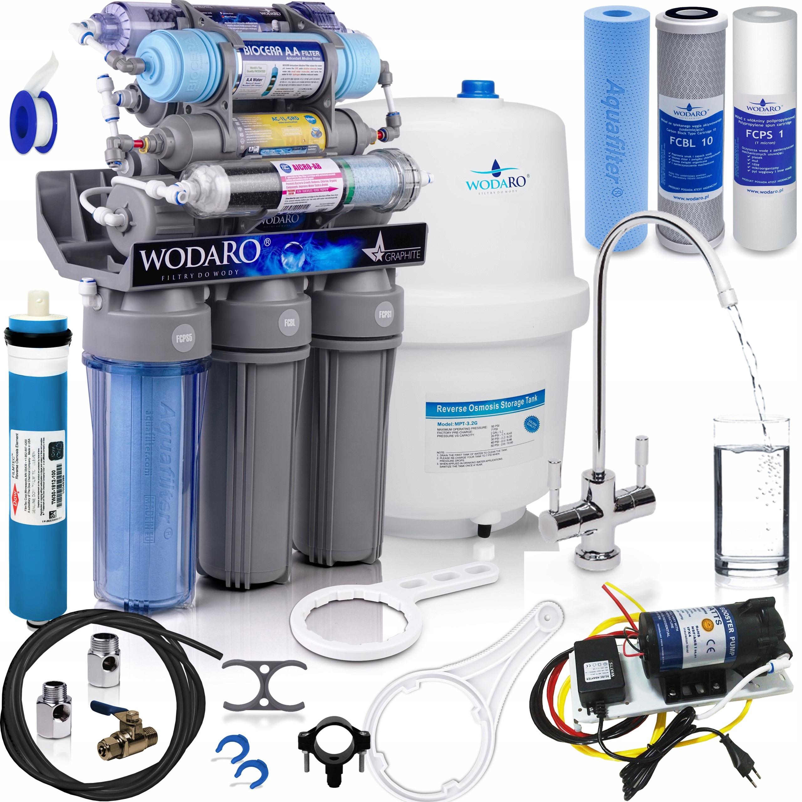 FILTR WODY OSMOZA WodaRO RO10 GRAPHITE REDOX POMPA