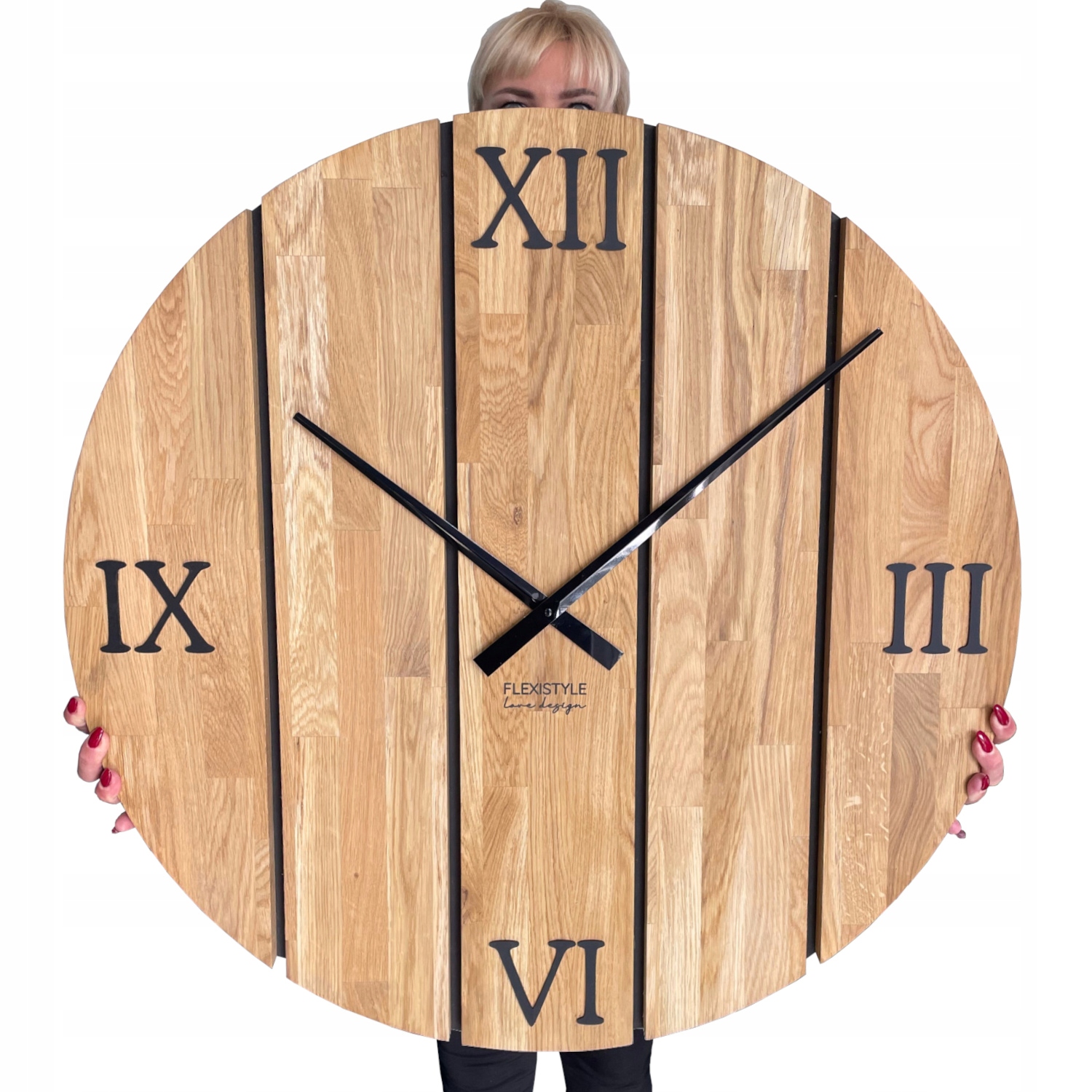 Velké dřevěné nástěnné hodiny Solid Oak dubové 80 cm do obývacího pokoje, tiché