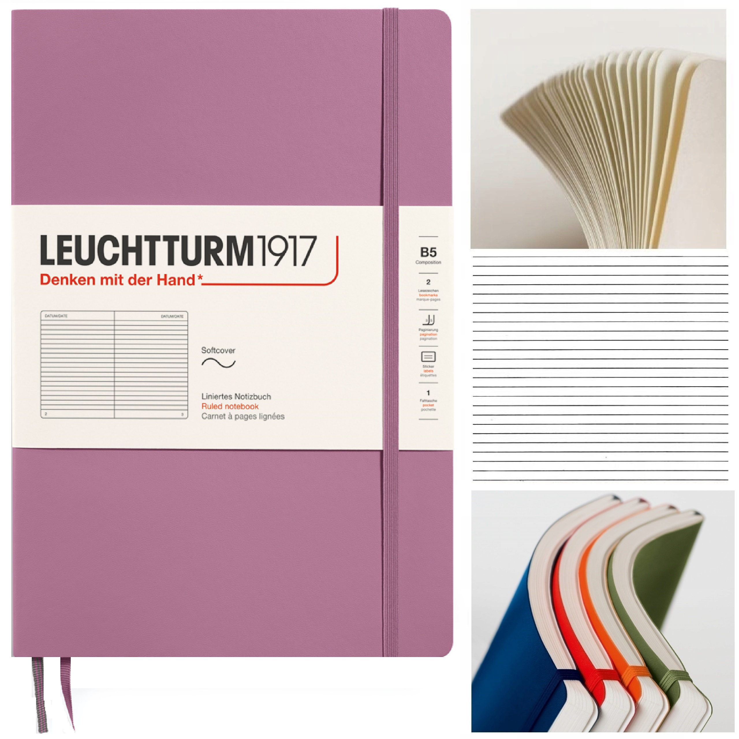 LEUCHTTURM1917 Notatnik Notes B5 Linia miękki zeszyt w linię Dusty Rose