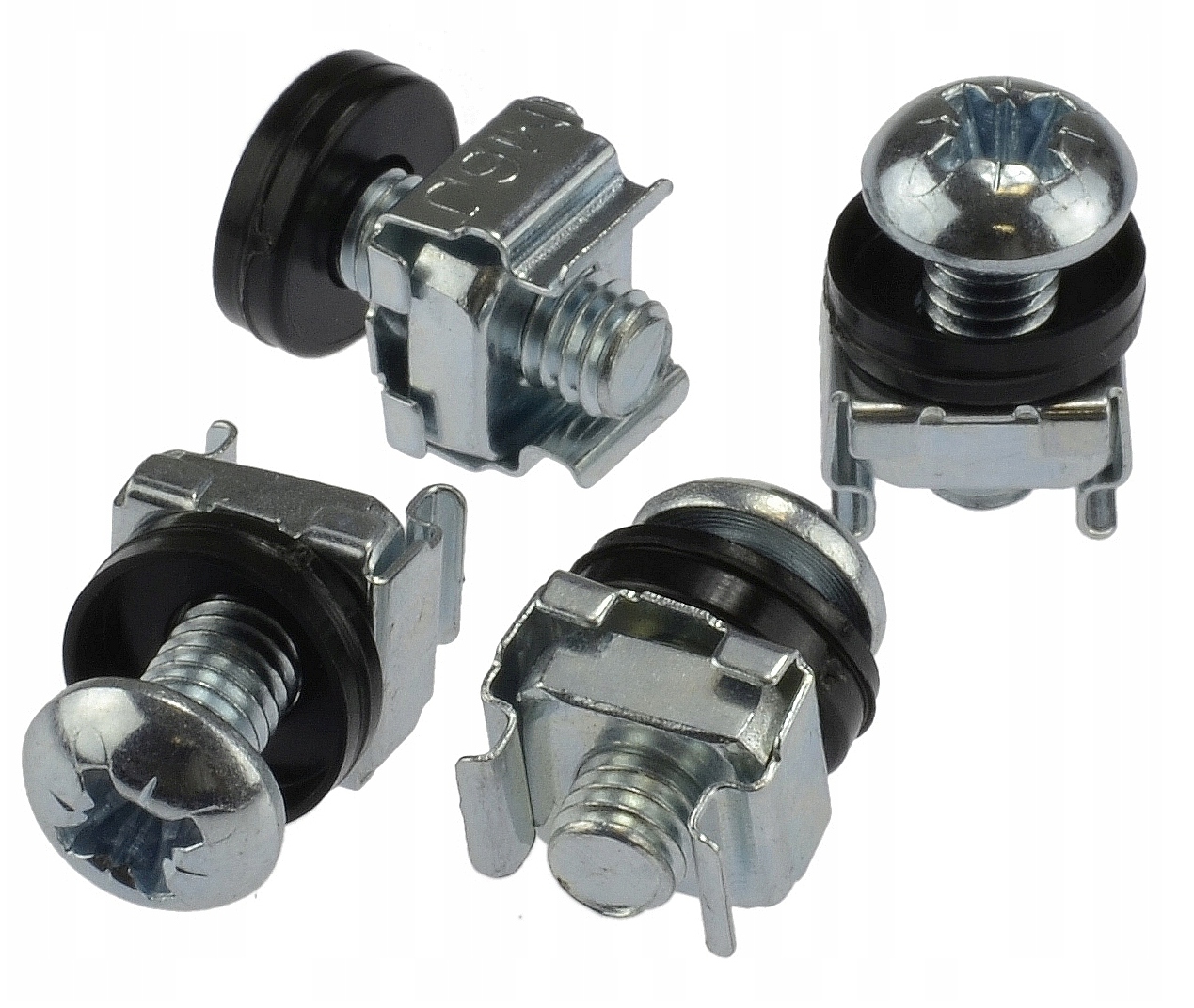 Śruby montażowe M6 + podkładki + nakrętki do szaf RACK 19' - 4 sztuki