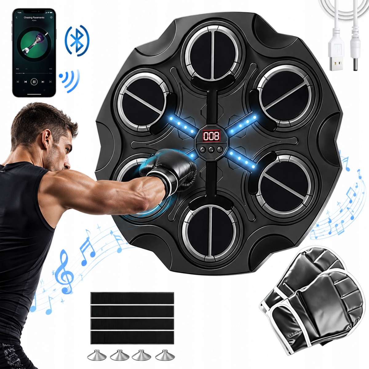 Music Boxing Machine Ściana Bokserska Muzyczna Tarcza Bluetooth Rękawice