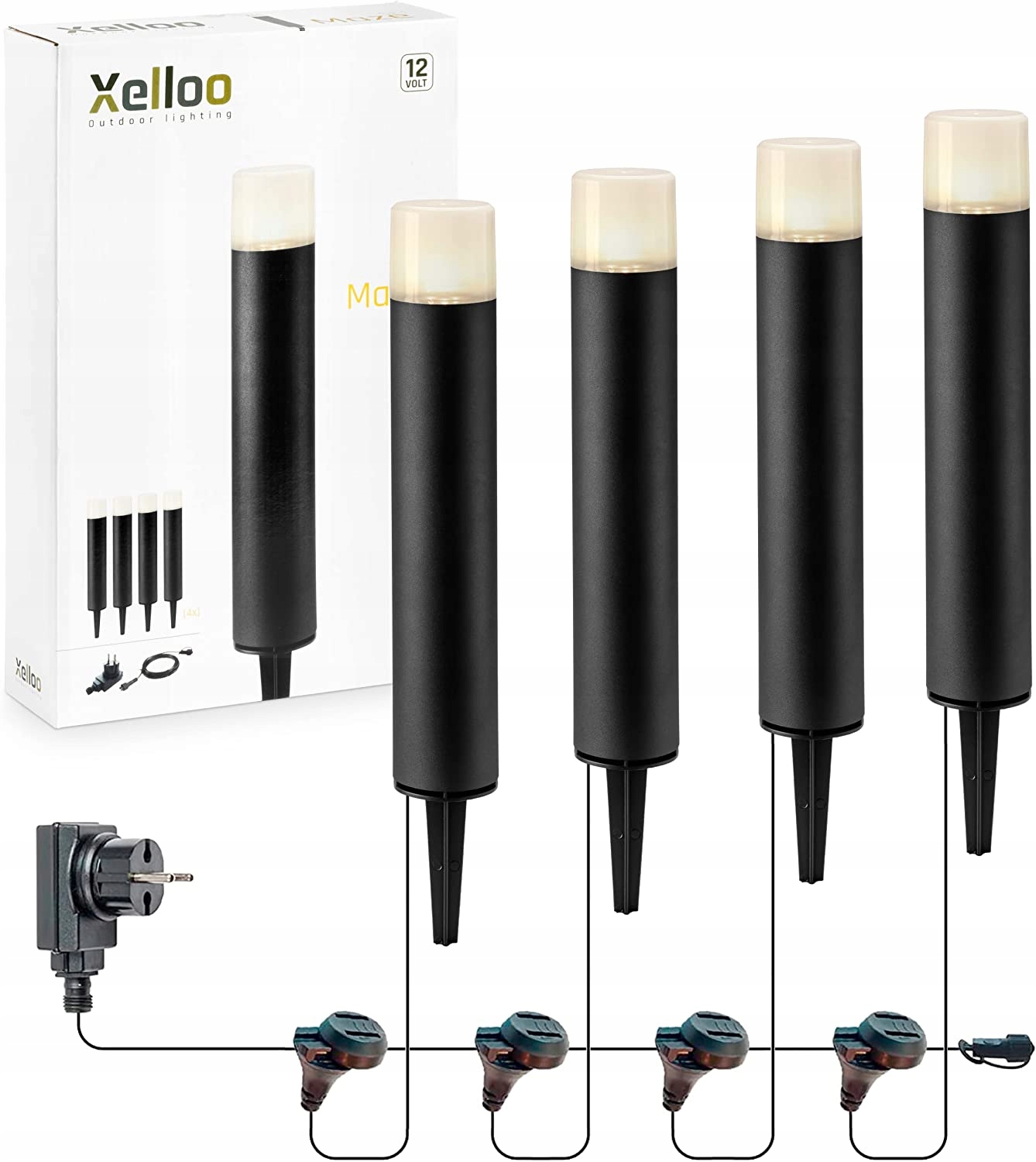 Solárna zatĺkacia lampa Xelloo čierna 34,6 cm 4 ks