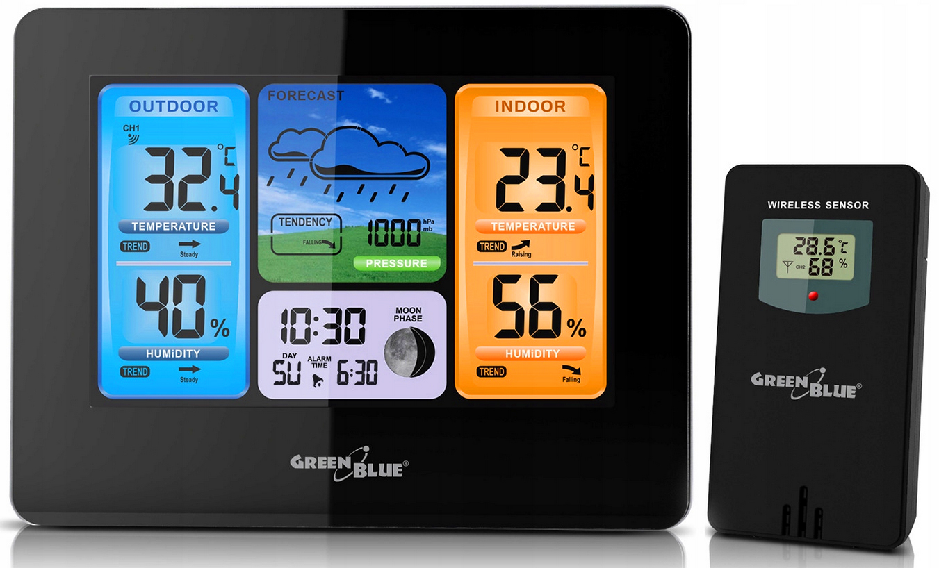 Bezprzewodowa Stacja Pogody Pogodowa Czujnik Zewnętrzny 60m Pogodynka