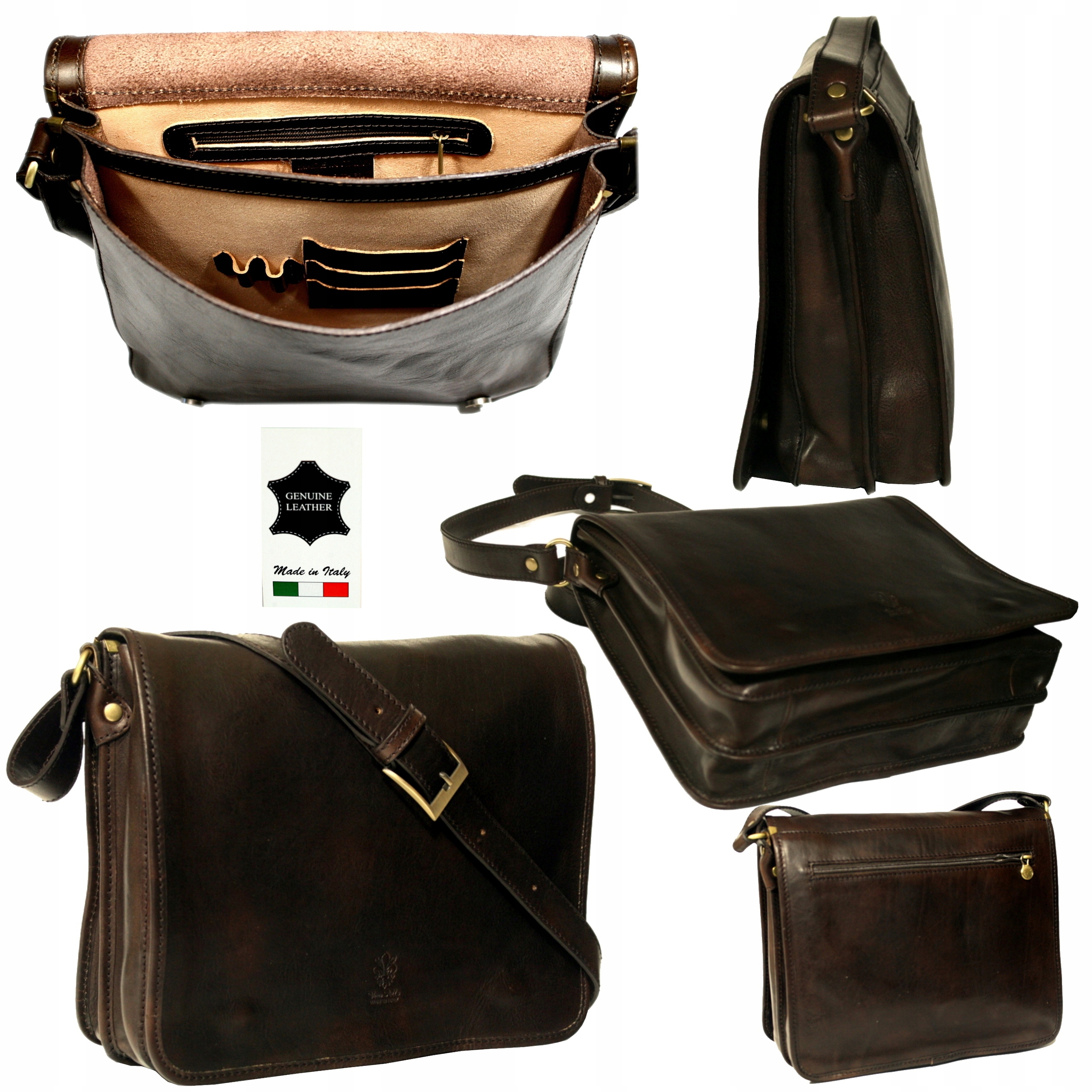 Pánská kožená taška přes rameno velká hnědá italská kabelka přes rameno vintage A4