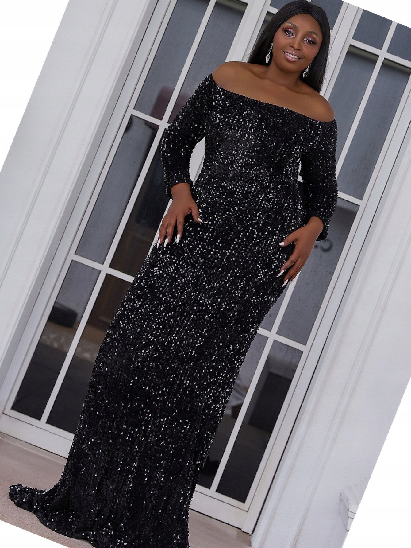 Šaty Flitrová Černá Syrena Velurová Missord Balová XL 42