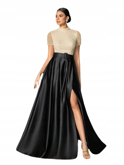 Shein Elegantní Šaty S Perličkami A Rozparkem L 1KF