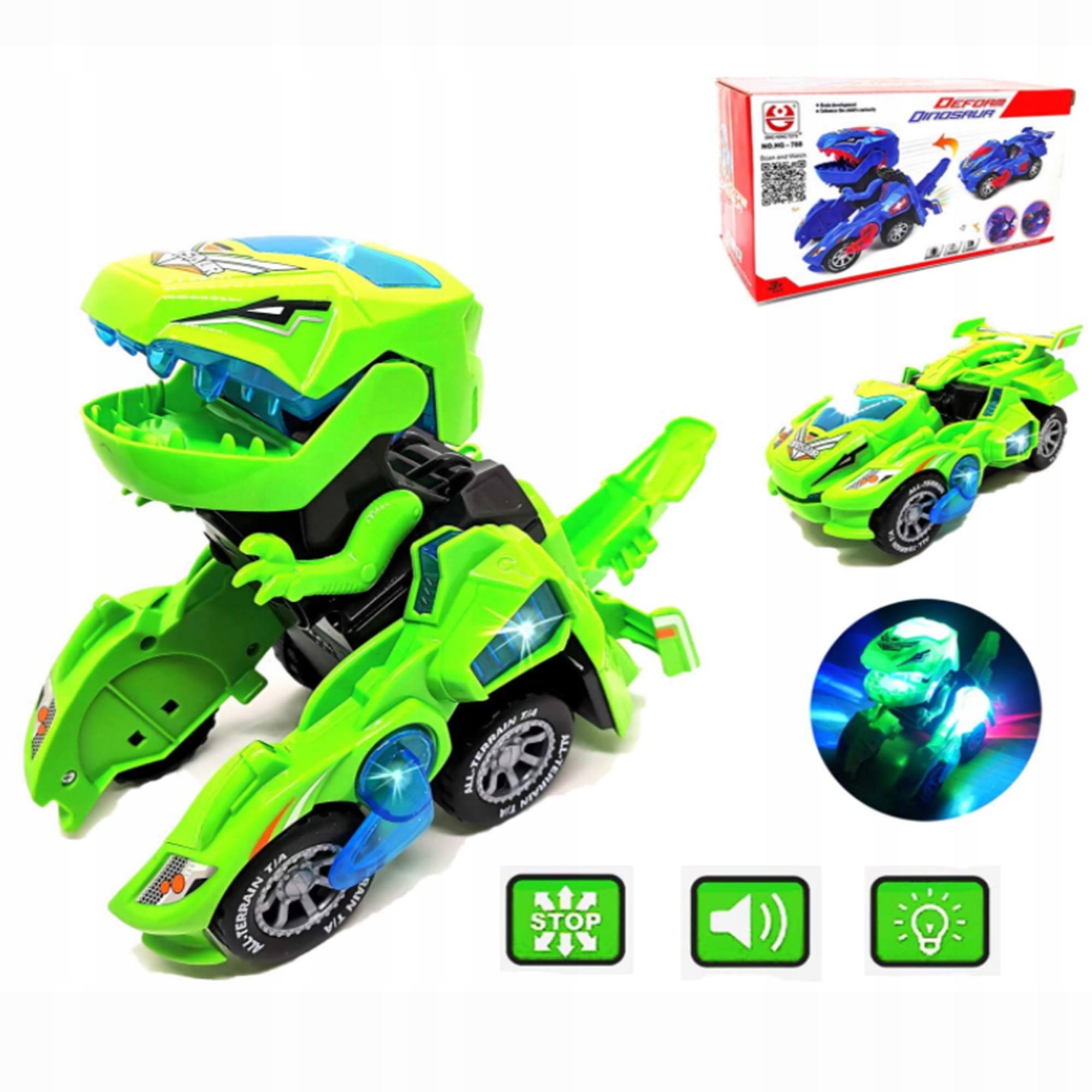 

Auto Robot 2W1 Dinozaur Jeździ Świeci Ryczy