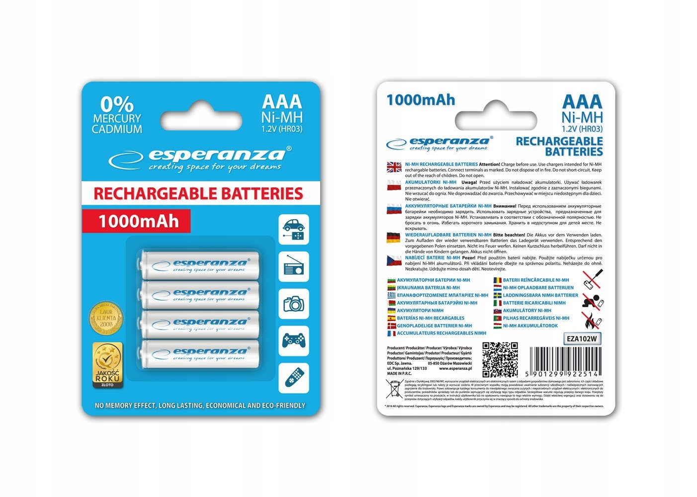AKUMULATORKI BATERIE AAA R3 4 x 1000mAh 1.2V Pojemność 1000 mAh
