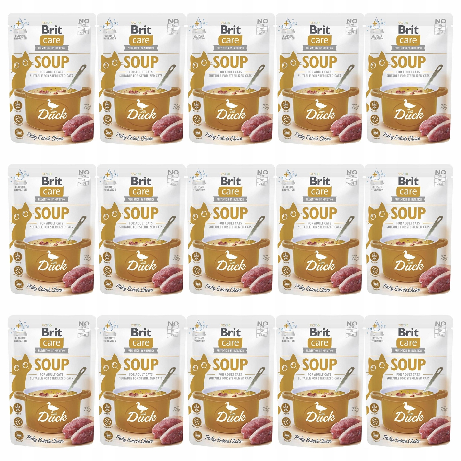 Brit Soup krmivo mokrá polévka pro kočky Kachna 15 x 75 g