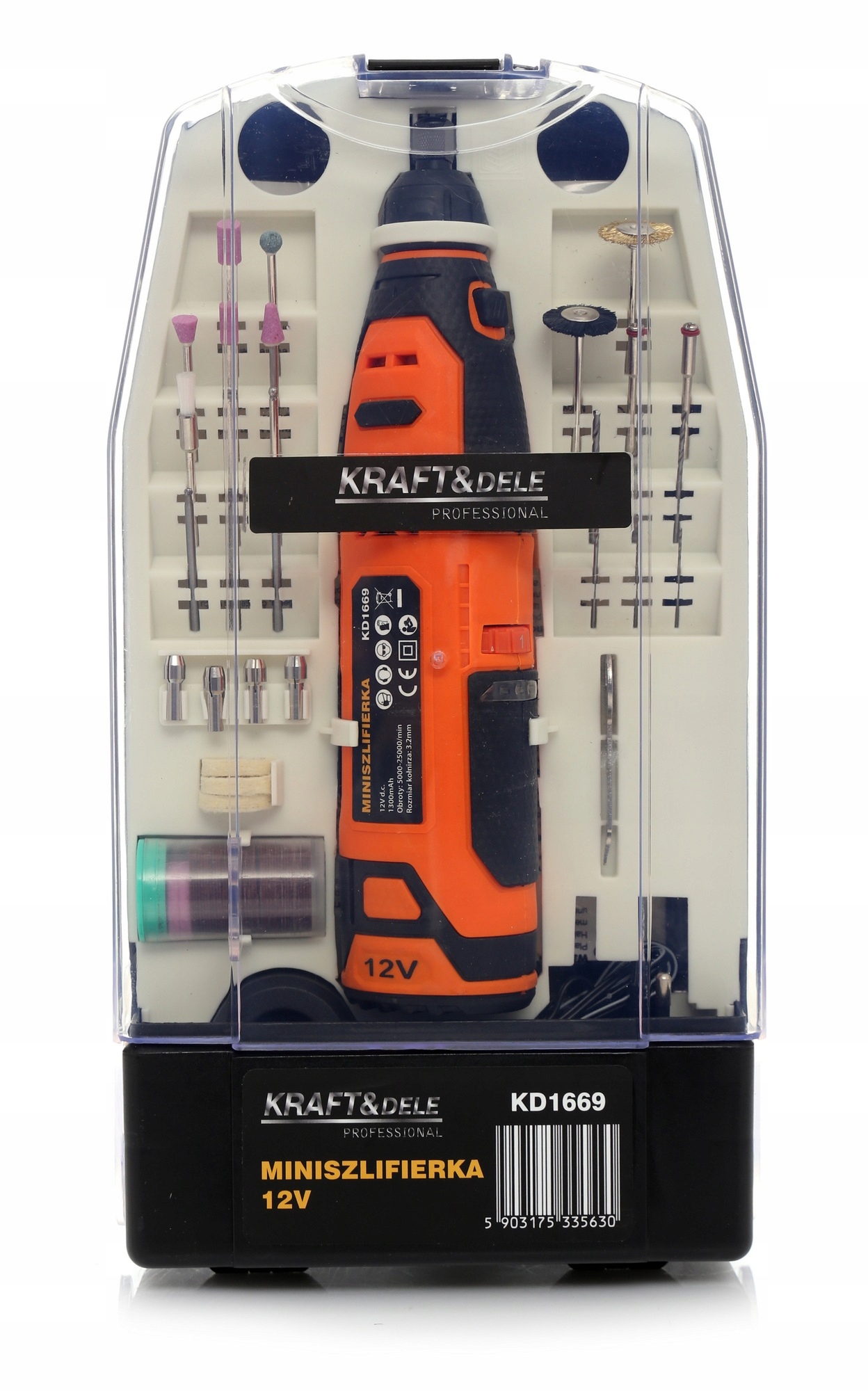 Kraft Dele KD1669 Mini akumulátorová bruska 12V na baterie, příslušenství
