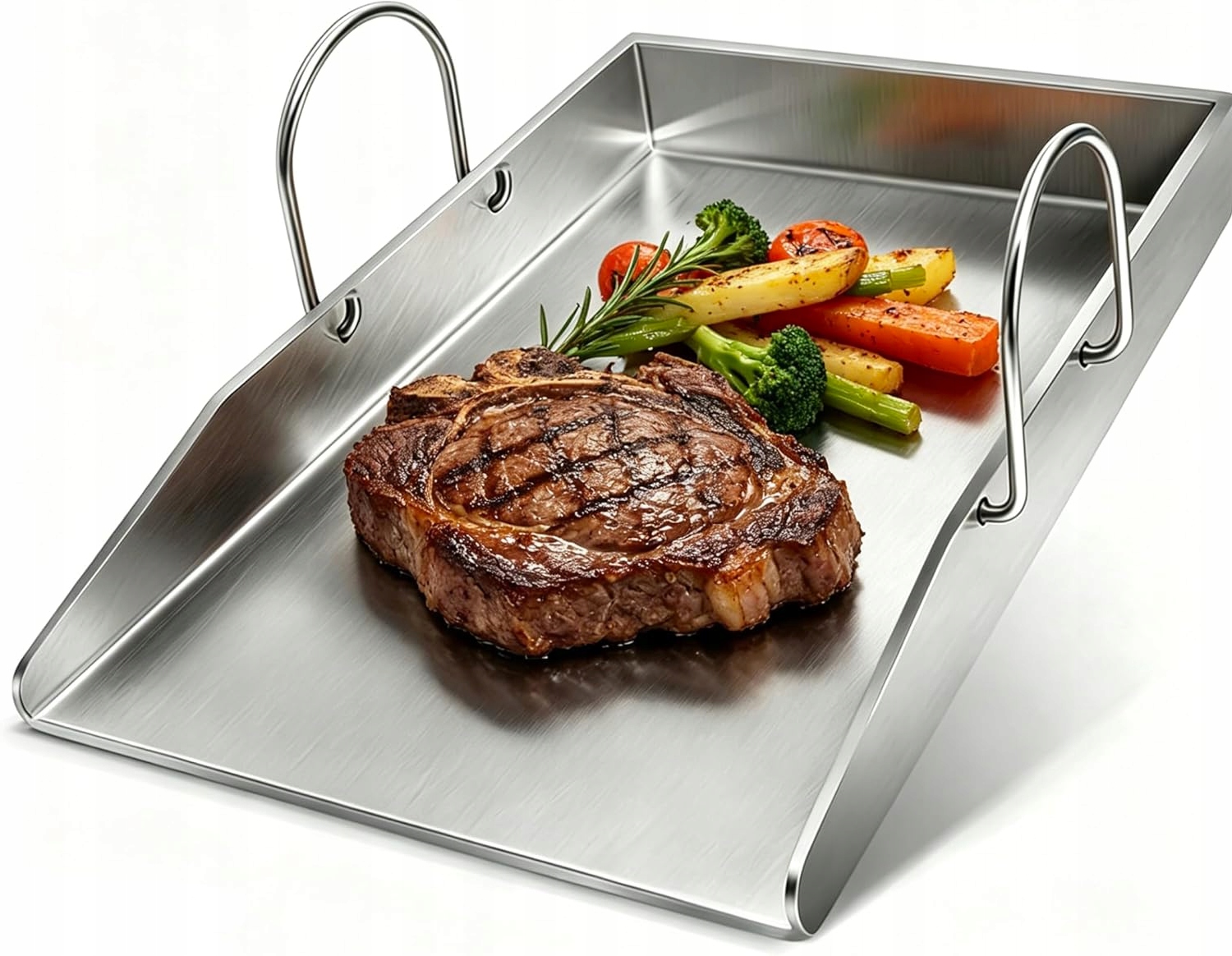Masivní Grilovací Deska Plancha Z Nerezové Oceli 40 X 30 CM S Rukojetí