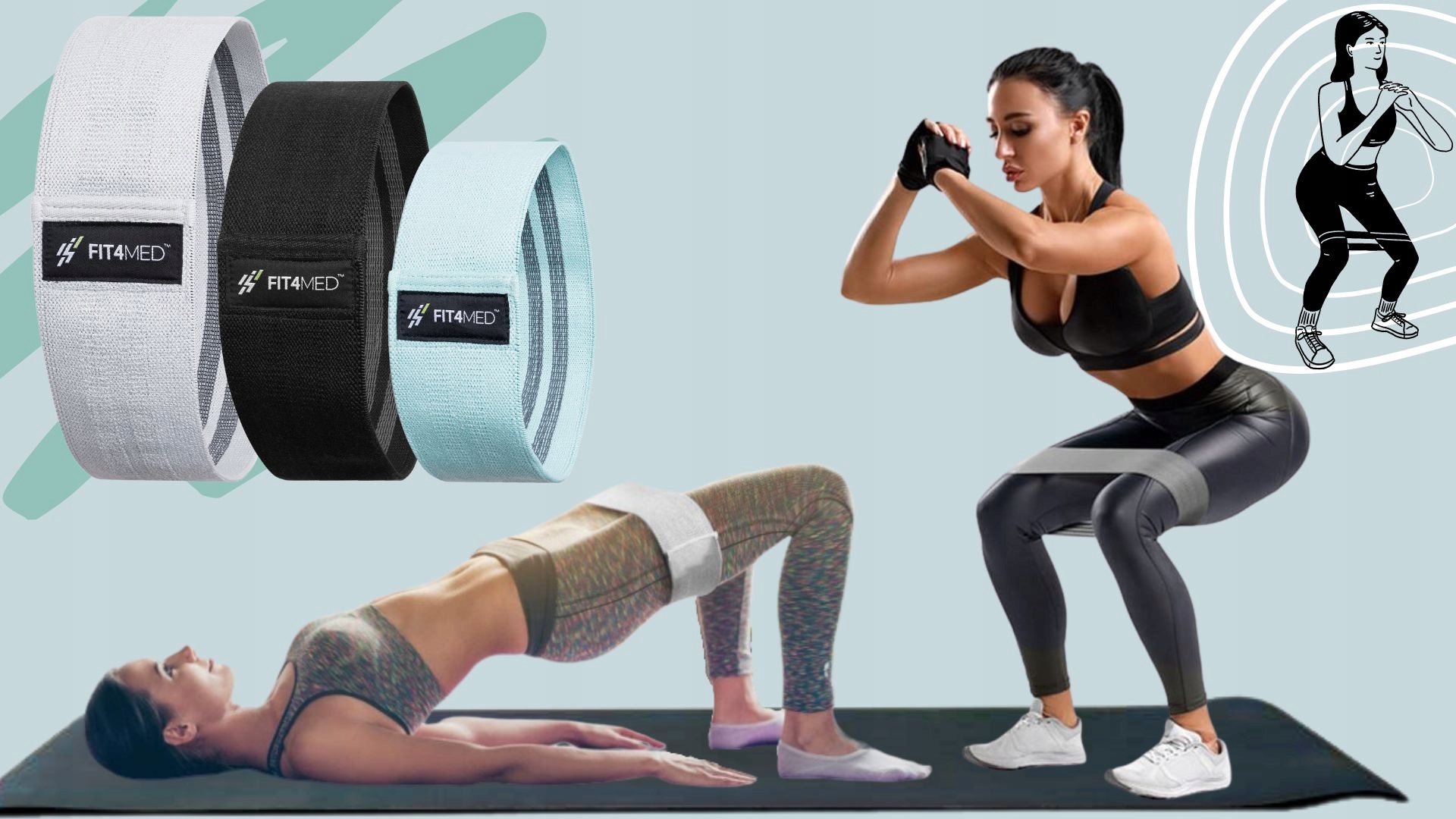 HIP BAND 3SZT TAŚMY MATERIAŁOWE FITNESS FIT4MED Grubość 5 mm