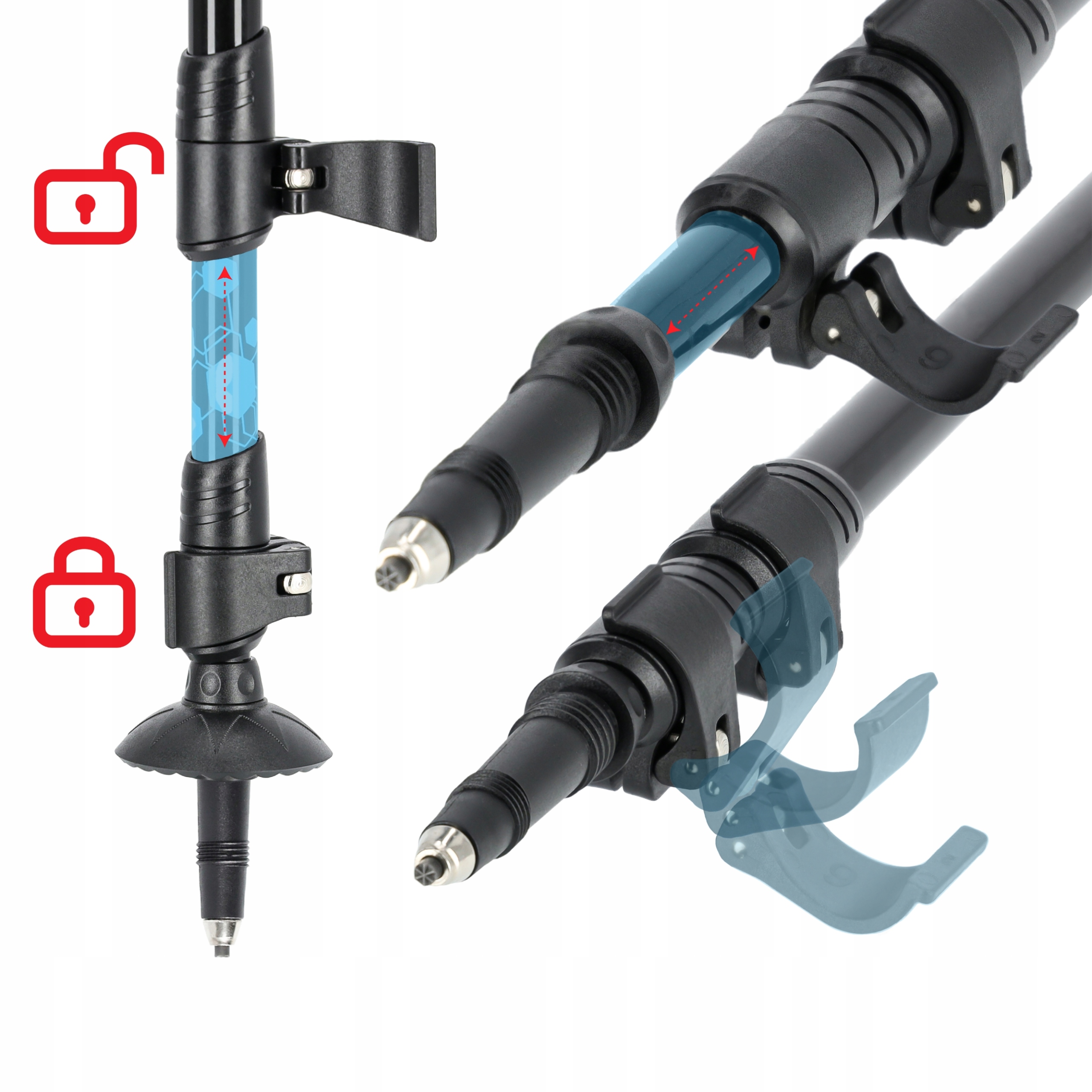 KIJE TREKKINGOWE SKŁADANE KIJKI NORDIC WALKING TELESKOPOWE ALUMINIOWE PRO Materiał aluminium