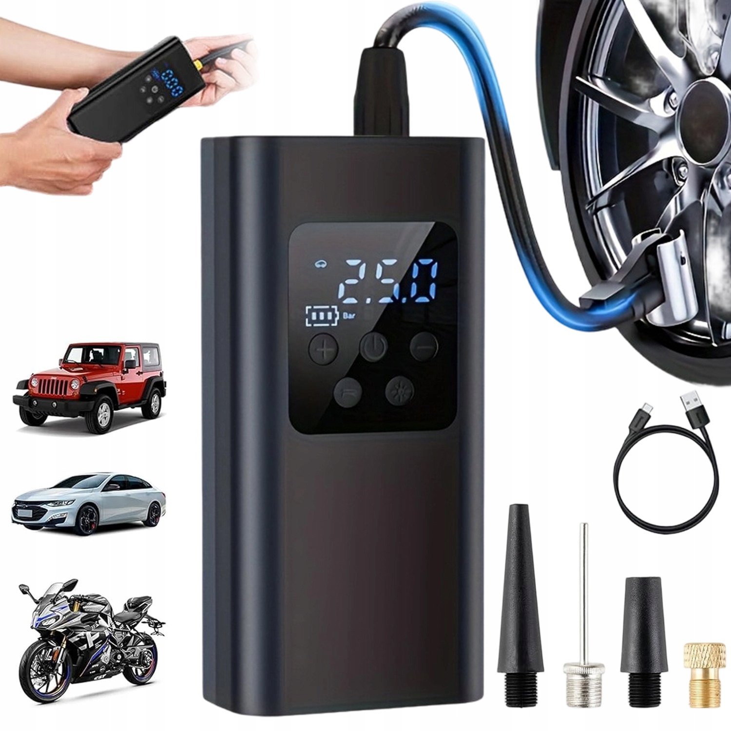 Mini Pompka elektryczna Solemi Ride kompresor Usb Rower Motor Hulajnoga