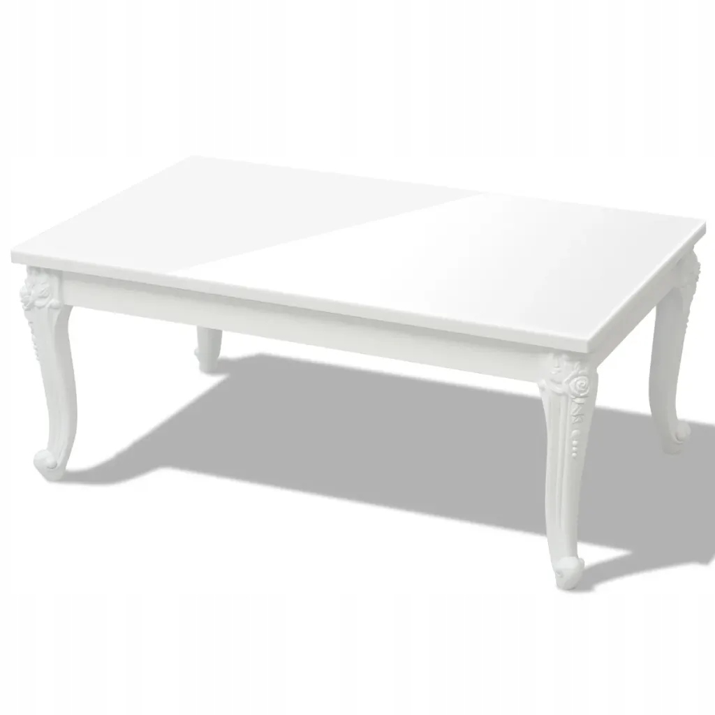 Konferenční stolek Mdf bílý vysoký lesk, 100x60x42 cm, plastové nohy