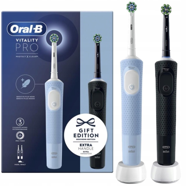 Szczoteczka Elektryczna Oral-B Vitality ProD103 Czarna i Niebieska Dwupak
