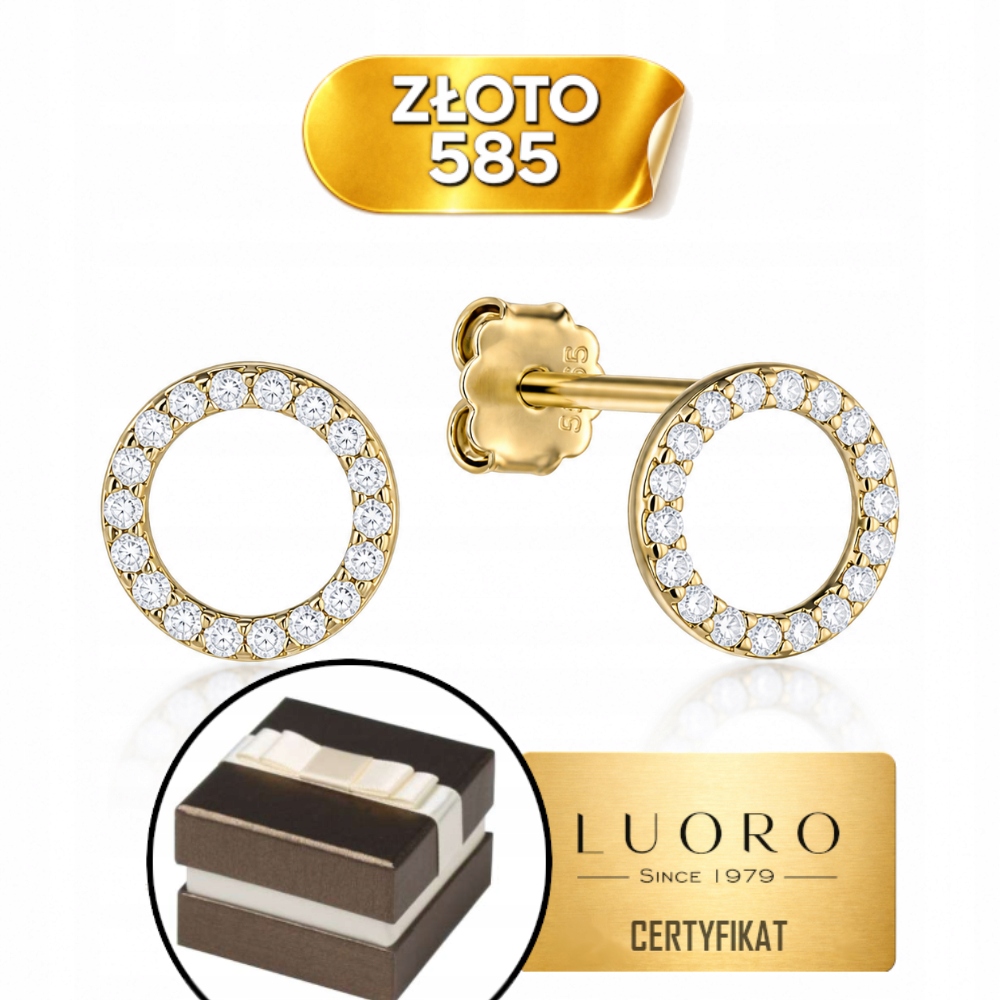 Náušnice Zlaté 585 14K Kroužky S Zirkonem 7,8 MM Tyčinka Elegantní Dárek