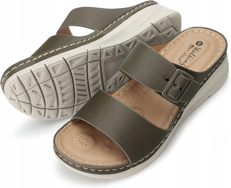 KLAPKI DAMSKIE ZIELONE KLASYCZNE NA LATO Z KLAMRĄ 42