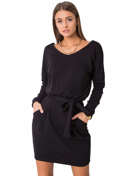

Rue Paris Czarna sukienka dresowa Kloe -L-