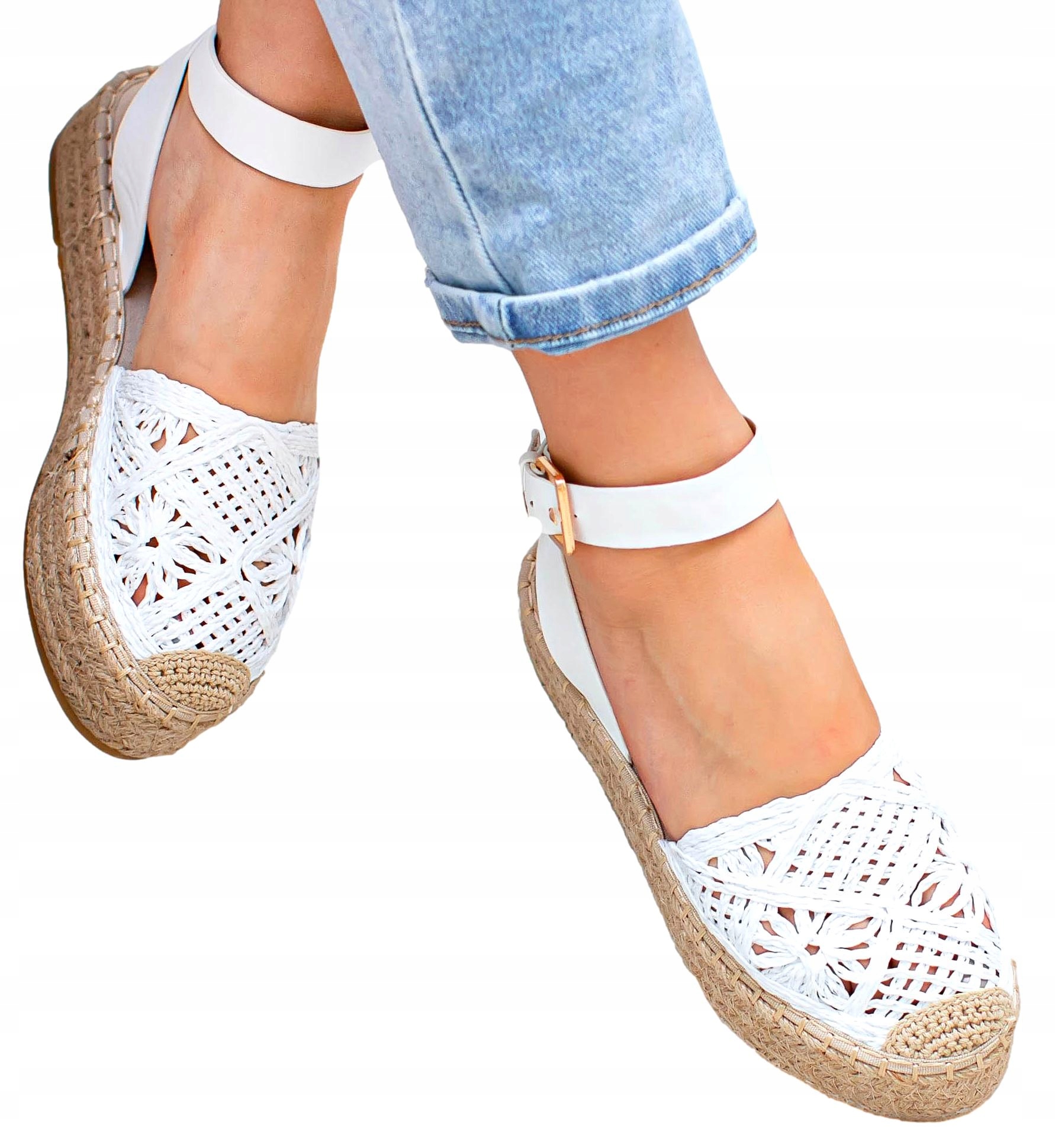 

Białe plecione espadryle sandały damskie 39