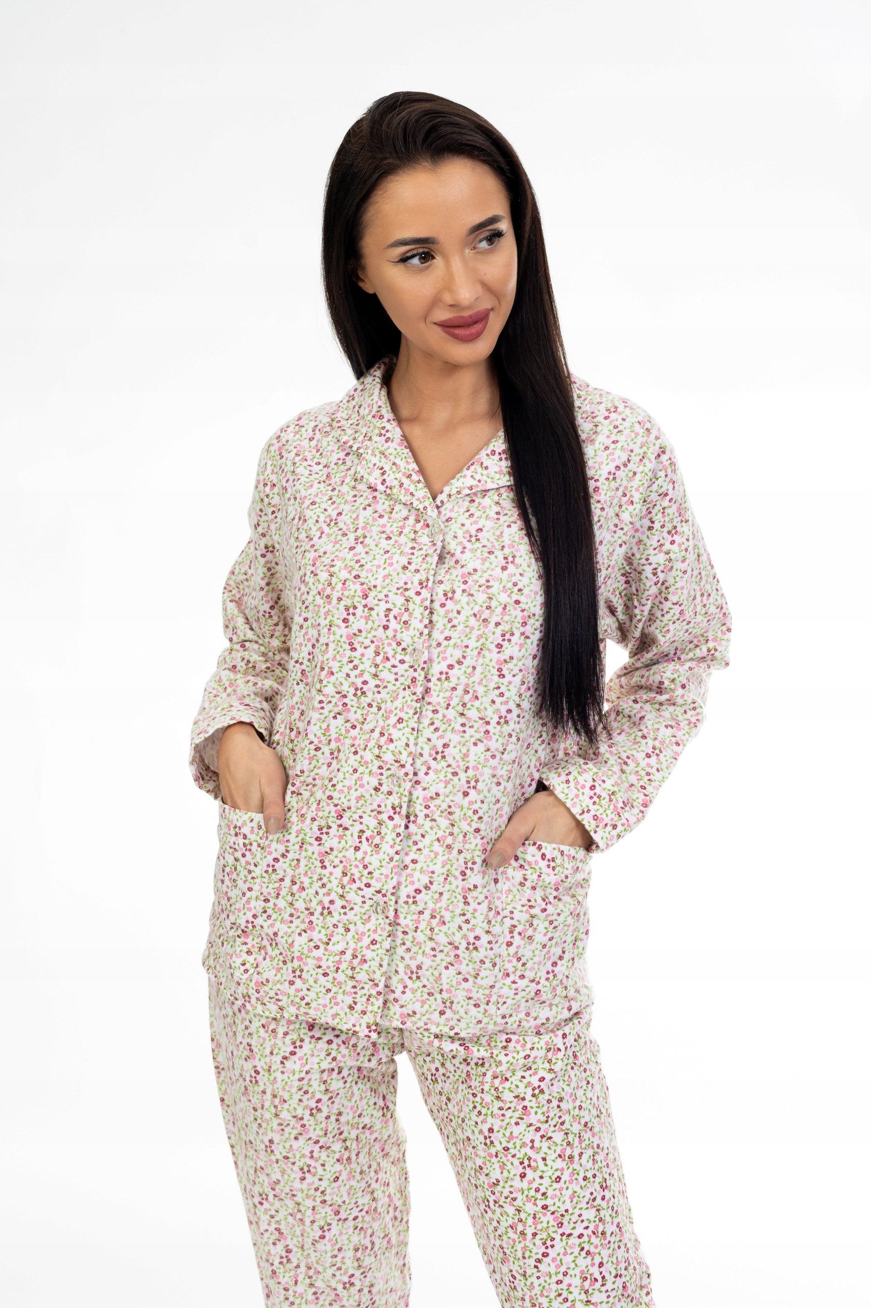 Flanelové Dámské Pyžamo Kuba Bavlna Rozepínací Růžová XL