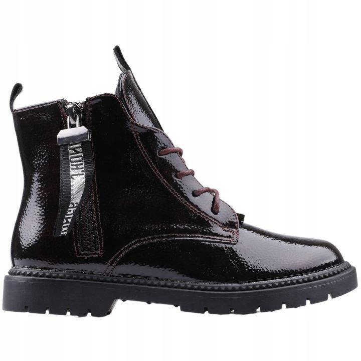 Botki dziewczęce na zamek ocieplone płaskie bordo Materiał skóra ekologiczna