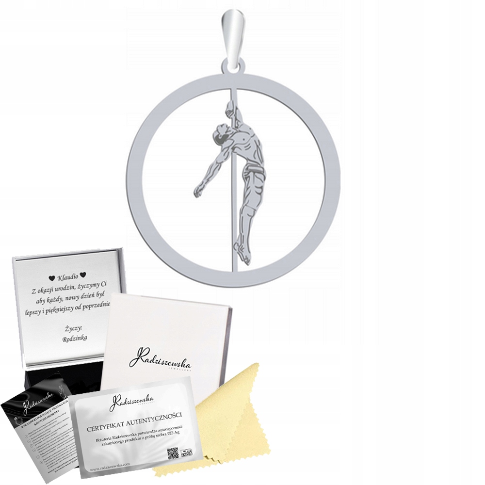 Stříbrný přívěsek Pole Dance Pánský 925 Dárek Šperky Gravírování Bonus