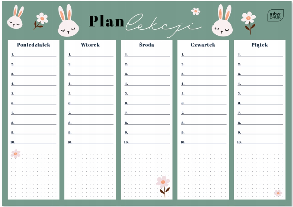 Plan Lekcji Szkolny A4 Króliczek/Lisek Girl Interdruk