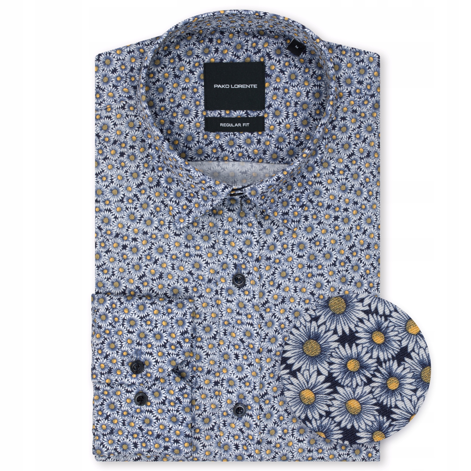 Tmavě modrá pánská košile ve vzoru sedmikrásek Regular Fit Pako Lorente vel L