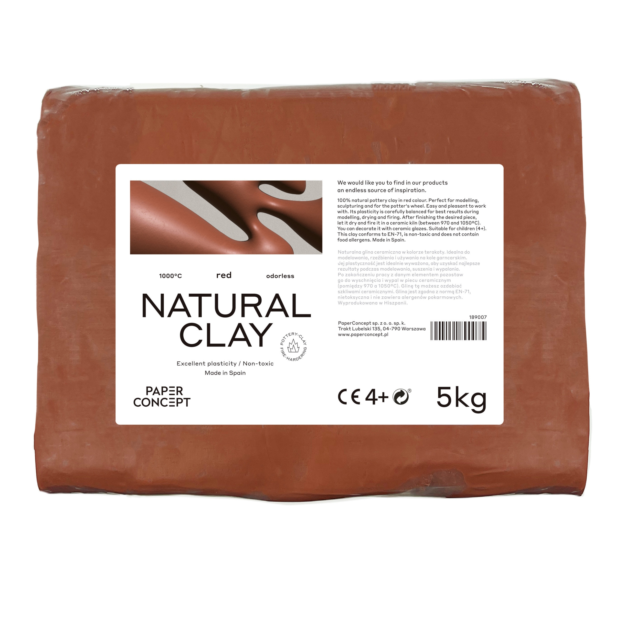 Glina rzeźbiarska Natural Clay PaperConcept Red, 5 kg