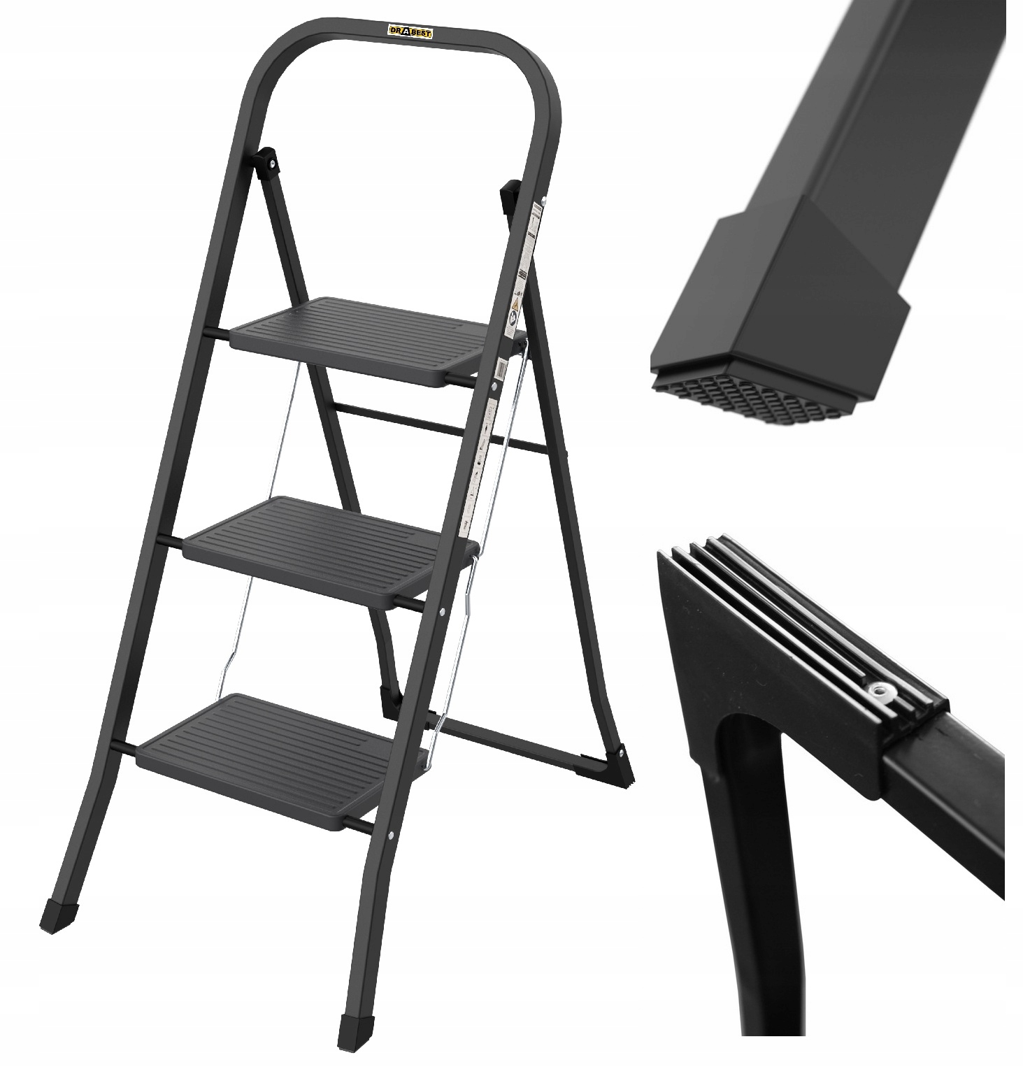 Domácí žebřík 3-stupňový, silné skládací schůdky, stolička Drabest