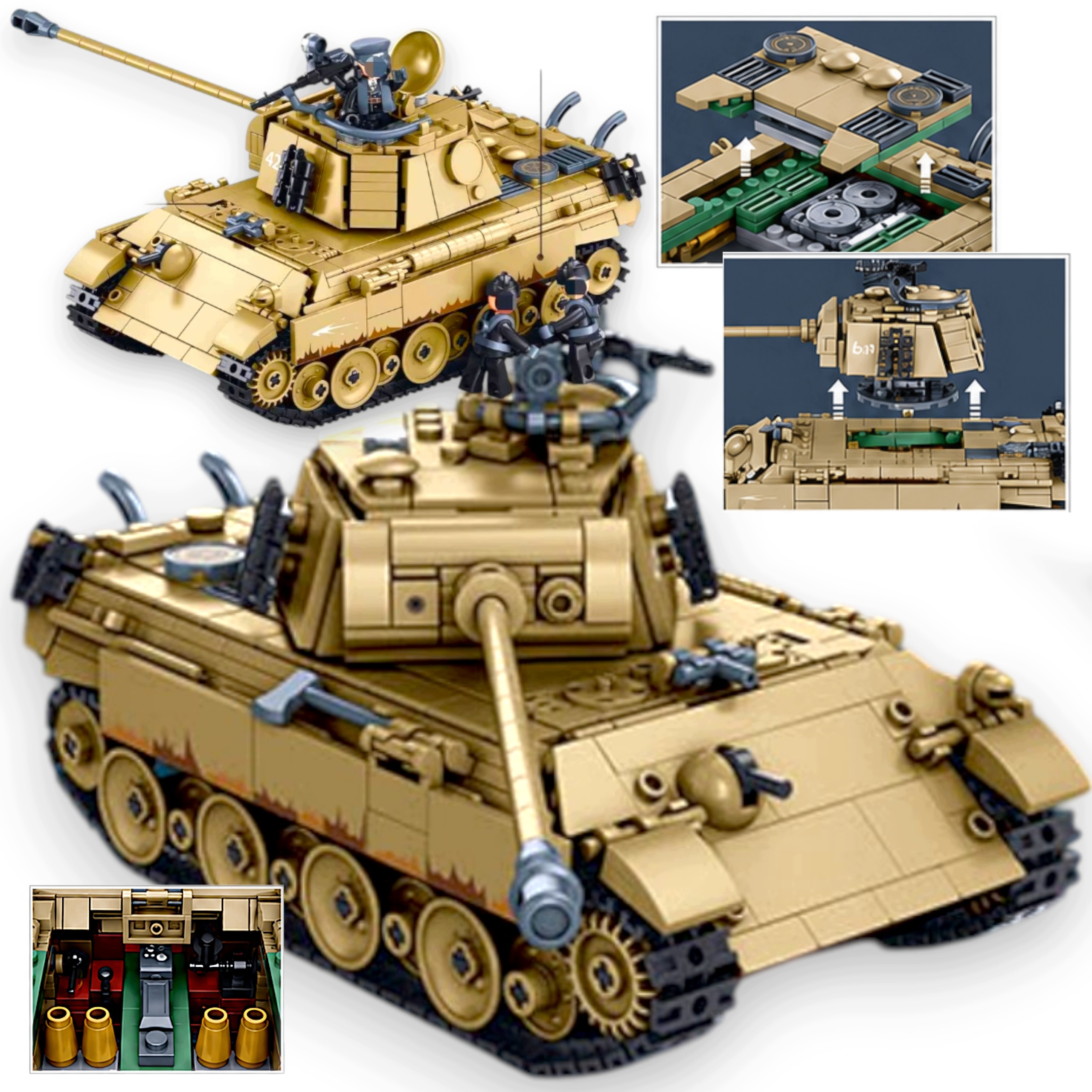Klocki Czołg Pantera Panther G-s Wwii 883 Ele. Wojsko 3 Figurki Skala 1:35