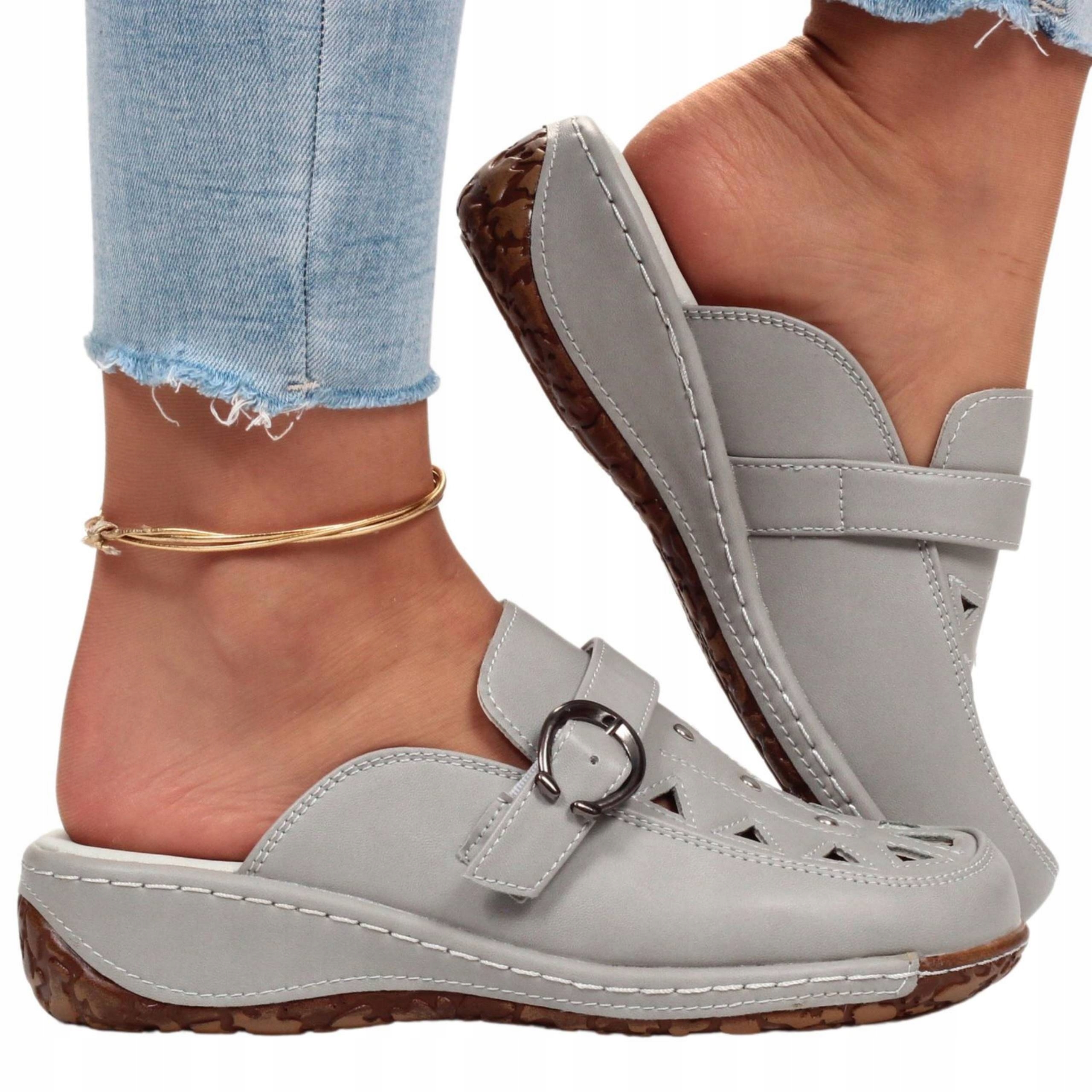 KLAPKI DAMSKIE BUTY ORTOPEDYCZNE SZYTE SKÓRA