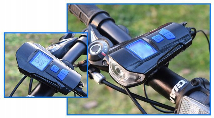 LAMPKA ROWEROWA LED LICZNIK KM PRĘDKOŚCIOMIERZ LAMPKA KIESZONKOWA Zasilanie akumulator