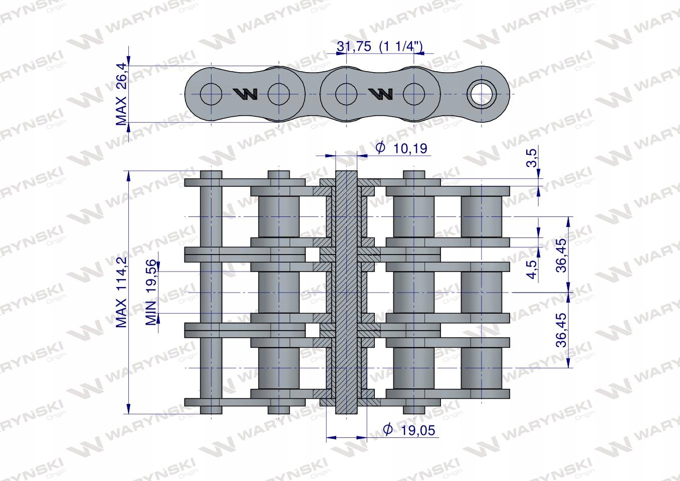 Lancuch rolkowy 20B 3 R3 1 1 4 5 m Warynski Part number W L20B3