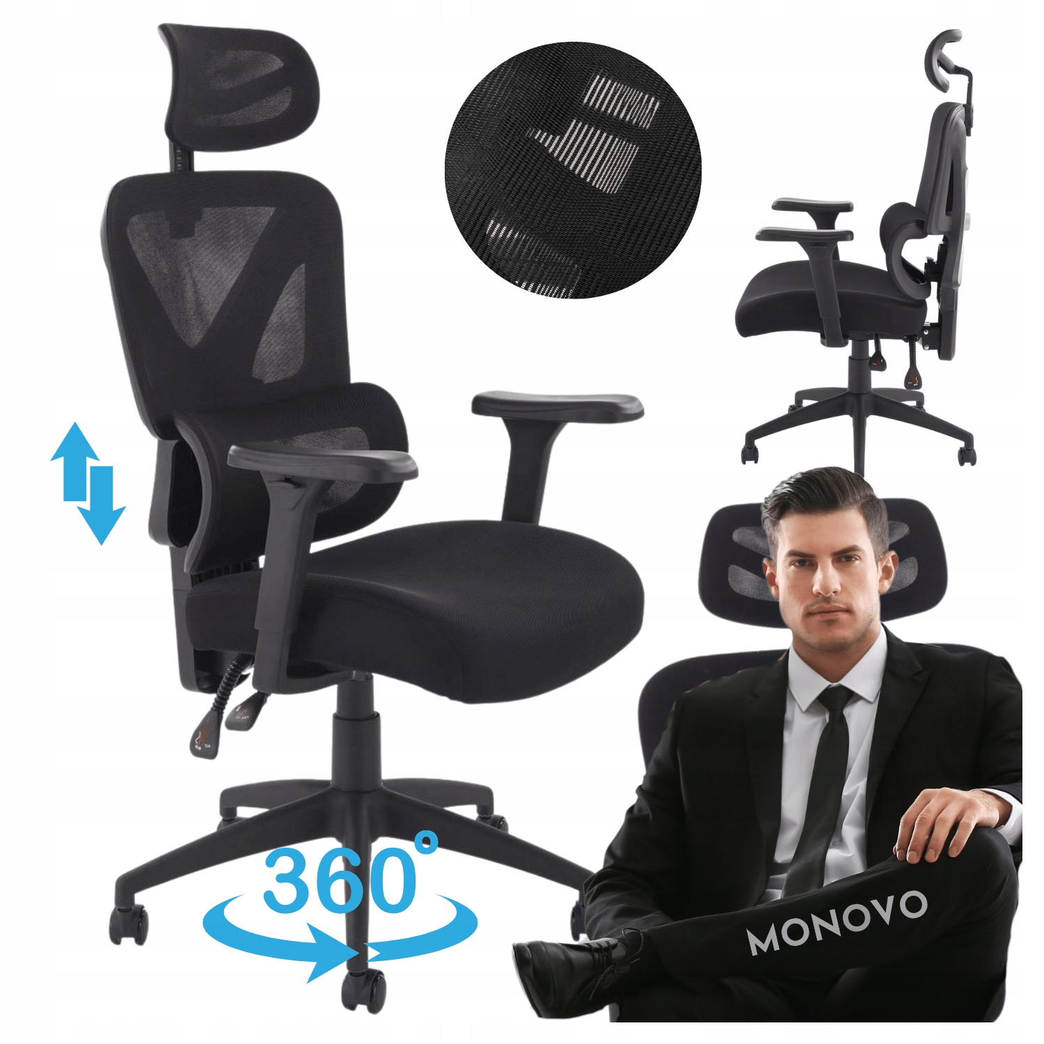 Fotel Obrotowy Ergonomiczny Biurowy Gabinetowy Czarny Siatka Halmar Astral