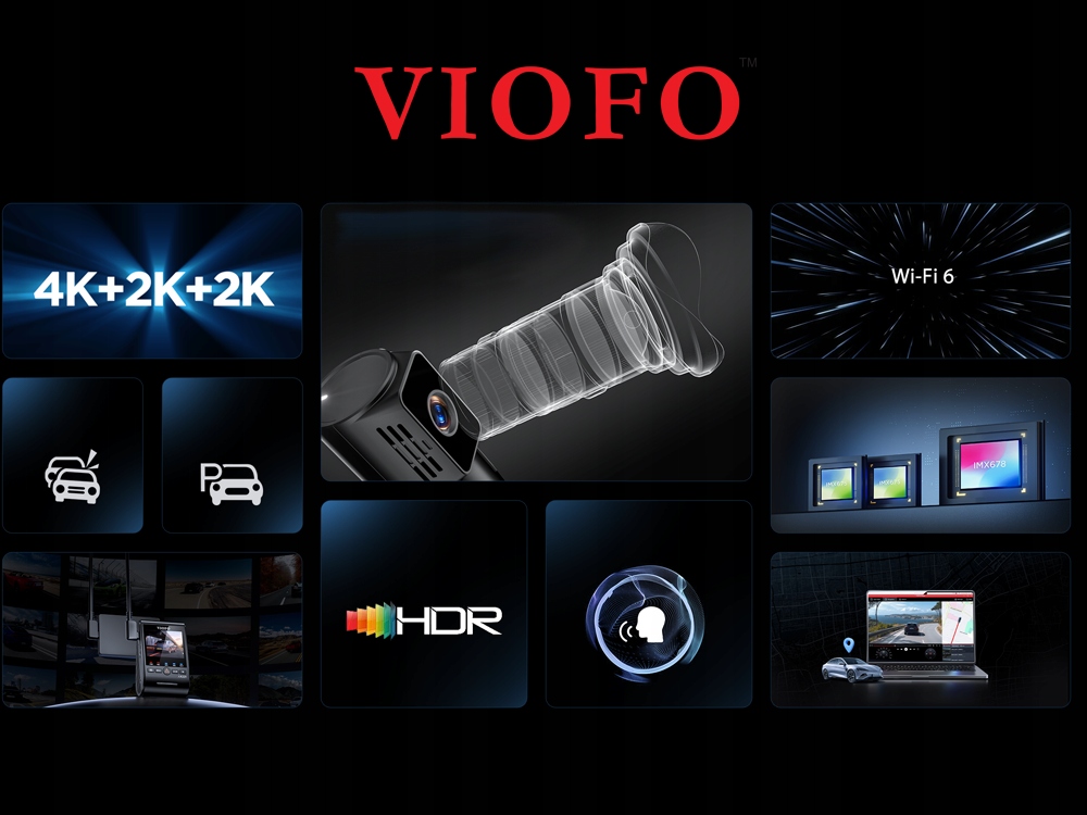 KAMERA SAMOCHODOWA VIOFO A329T 3CH 4K HDR GPS WIFI SONY STARVIS 2 TELEPHOTO Kod producenta A329T 3CH