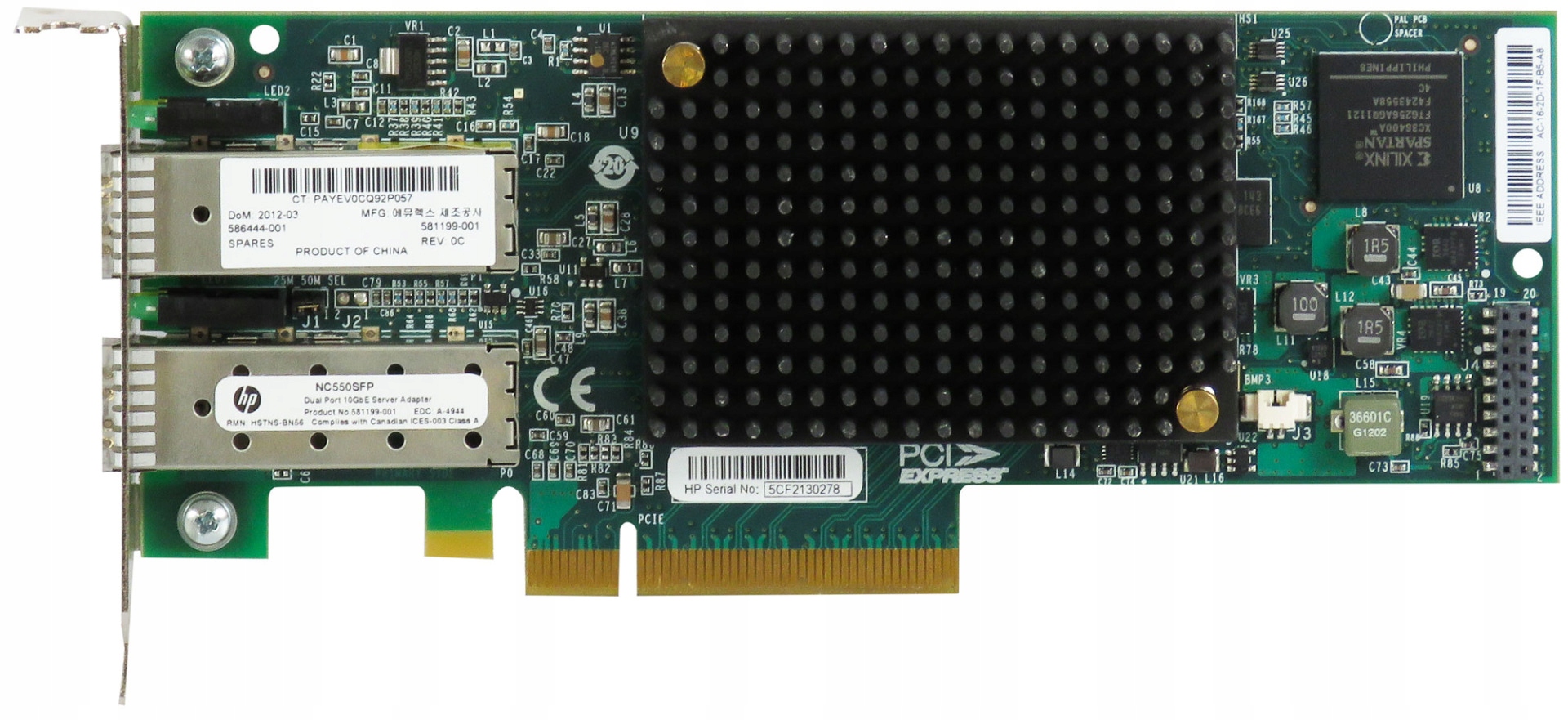 HP 586444-001 NC550SFP DUAL PORT SFP+ 10GbE PCIe x8 LP